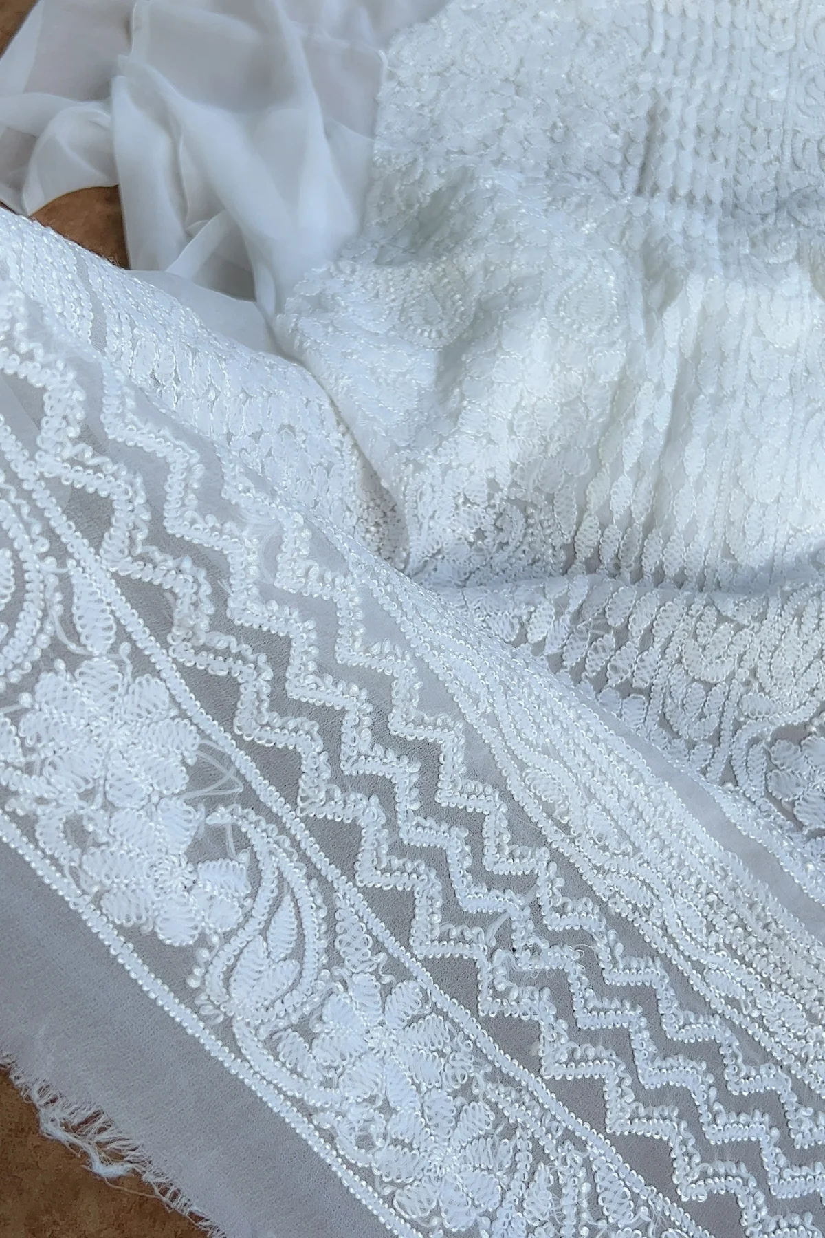 Arsh Chikankari hand embroidered White Chikan Kurti piece. - Image 2