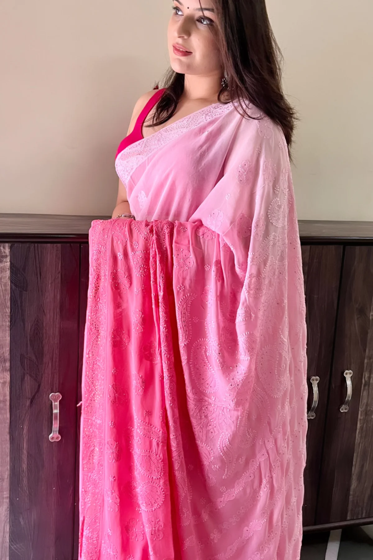 Arsh Handcrafted Viscose Georgette Ombre Dyed Saree - Image 3