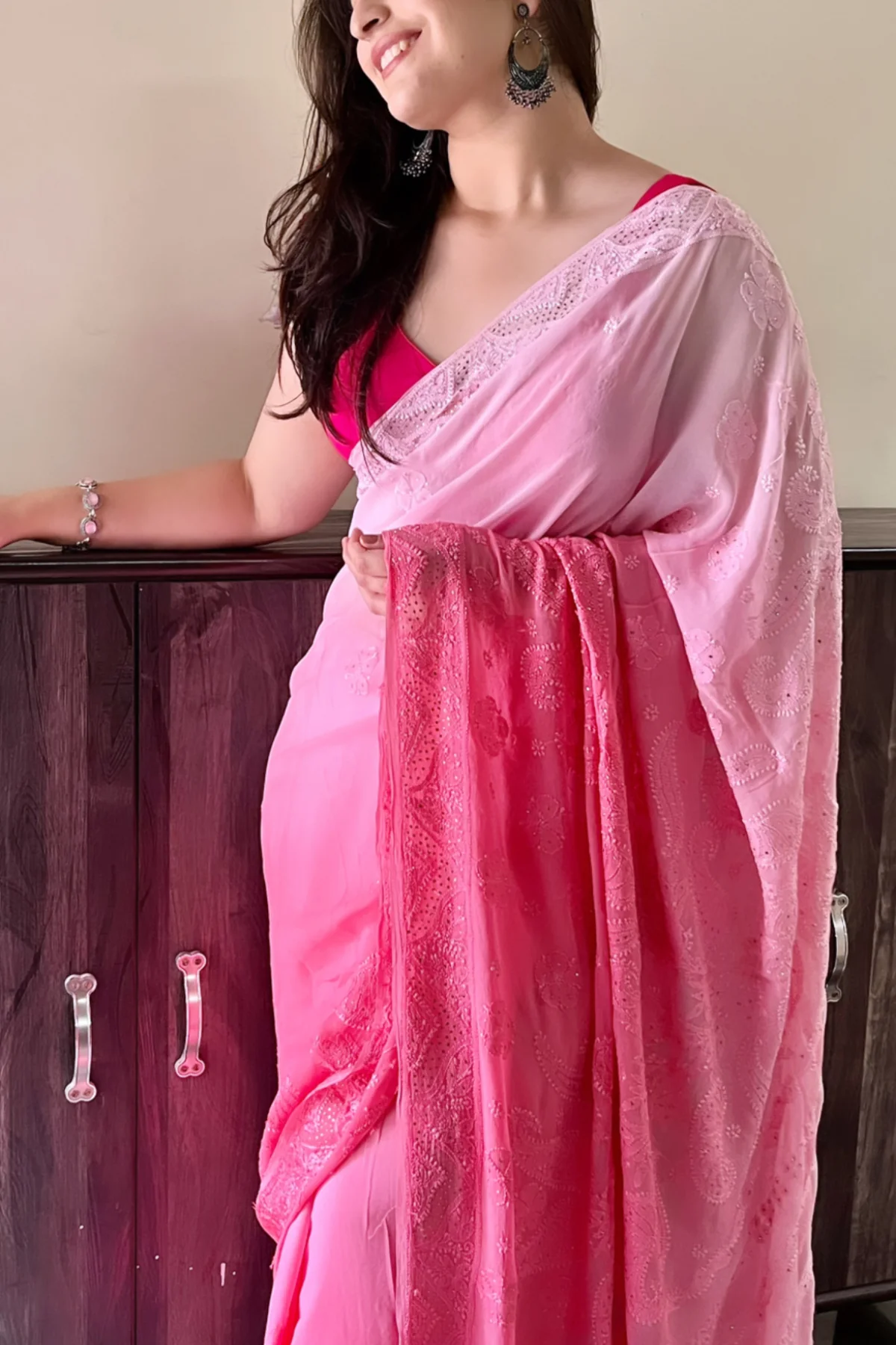 Arsh Handcrafted Viscose Georgette Ombre Dyed Saree - Image 4
