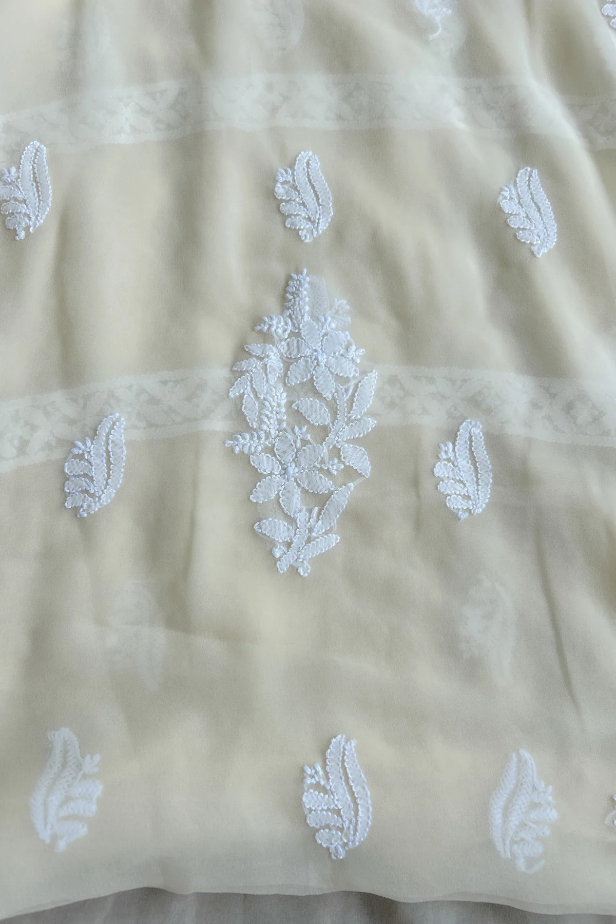 Arsh Handcrafted Beige Georgette Chikankari 3pc Suit Set - Image 4