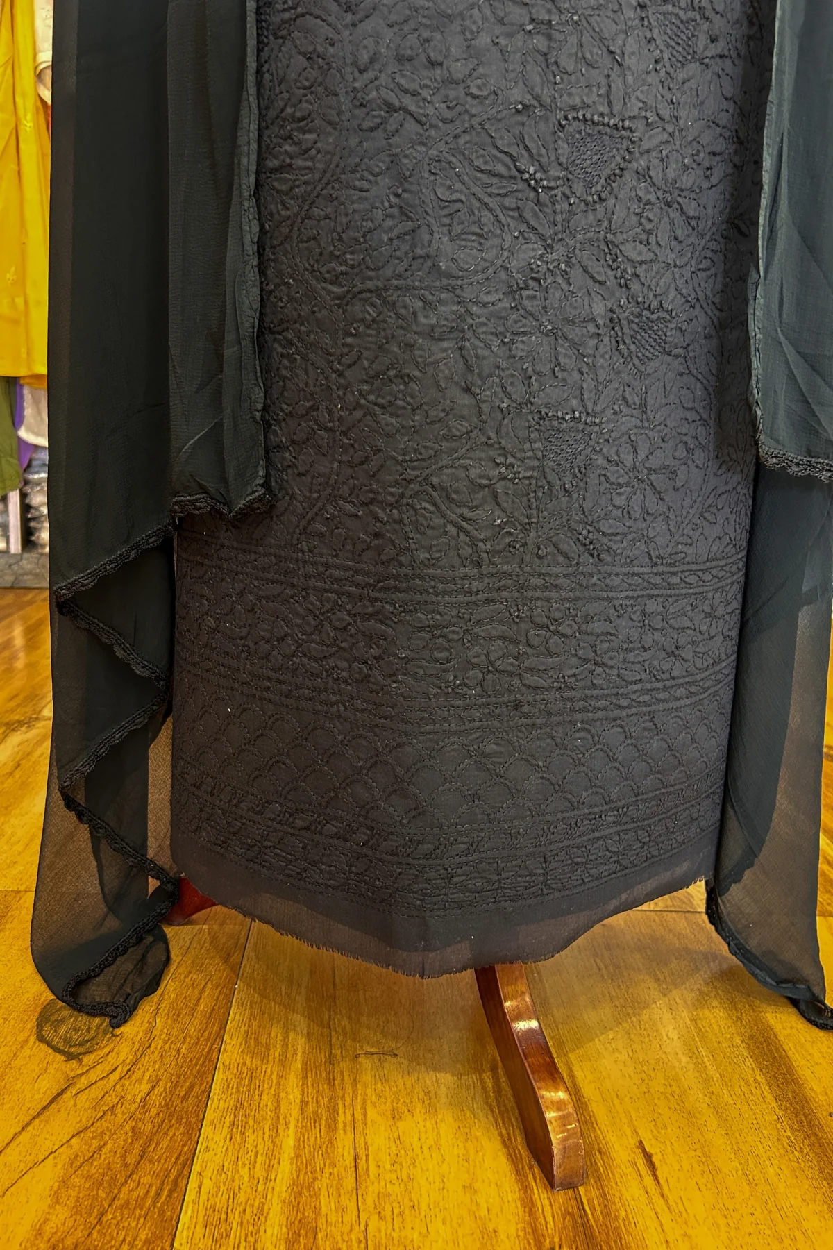 Arsh Handcrafted Black Cotton Unstitched Chikankari Suit Piece - Image 3