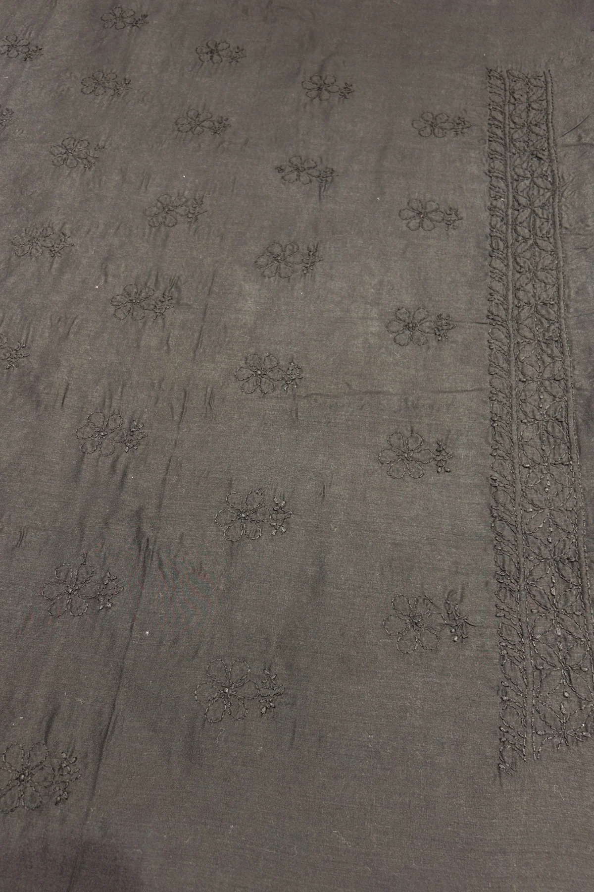Arsh Handcrafted Black Cotton Unstitched Chikankari Suit Piece - Image 4