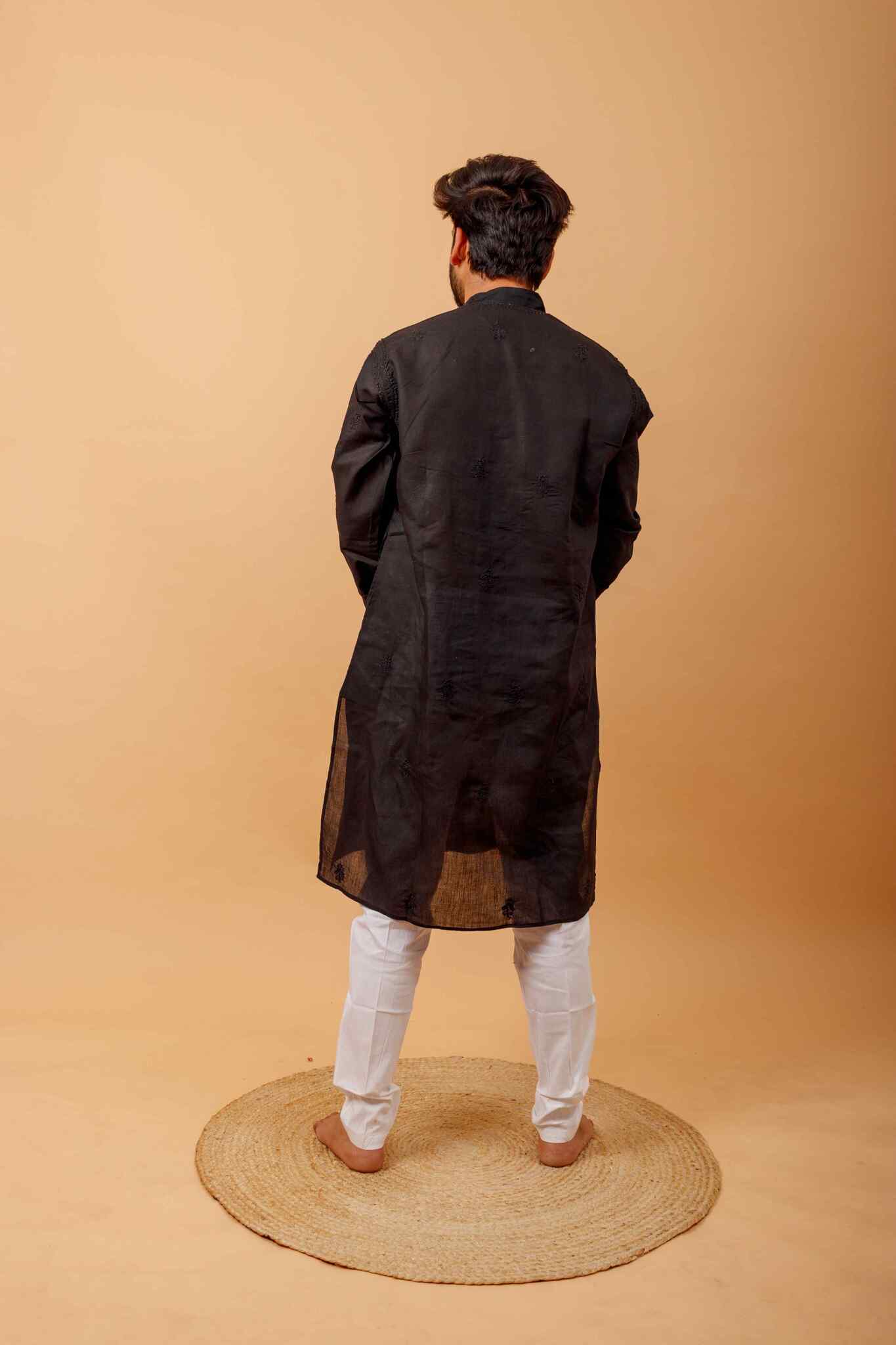 Arsh Handcrafted Black Heavy Chadi Embroidered Pure Cotton Men's Kurta - Image 2