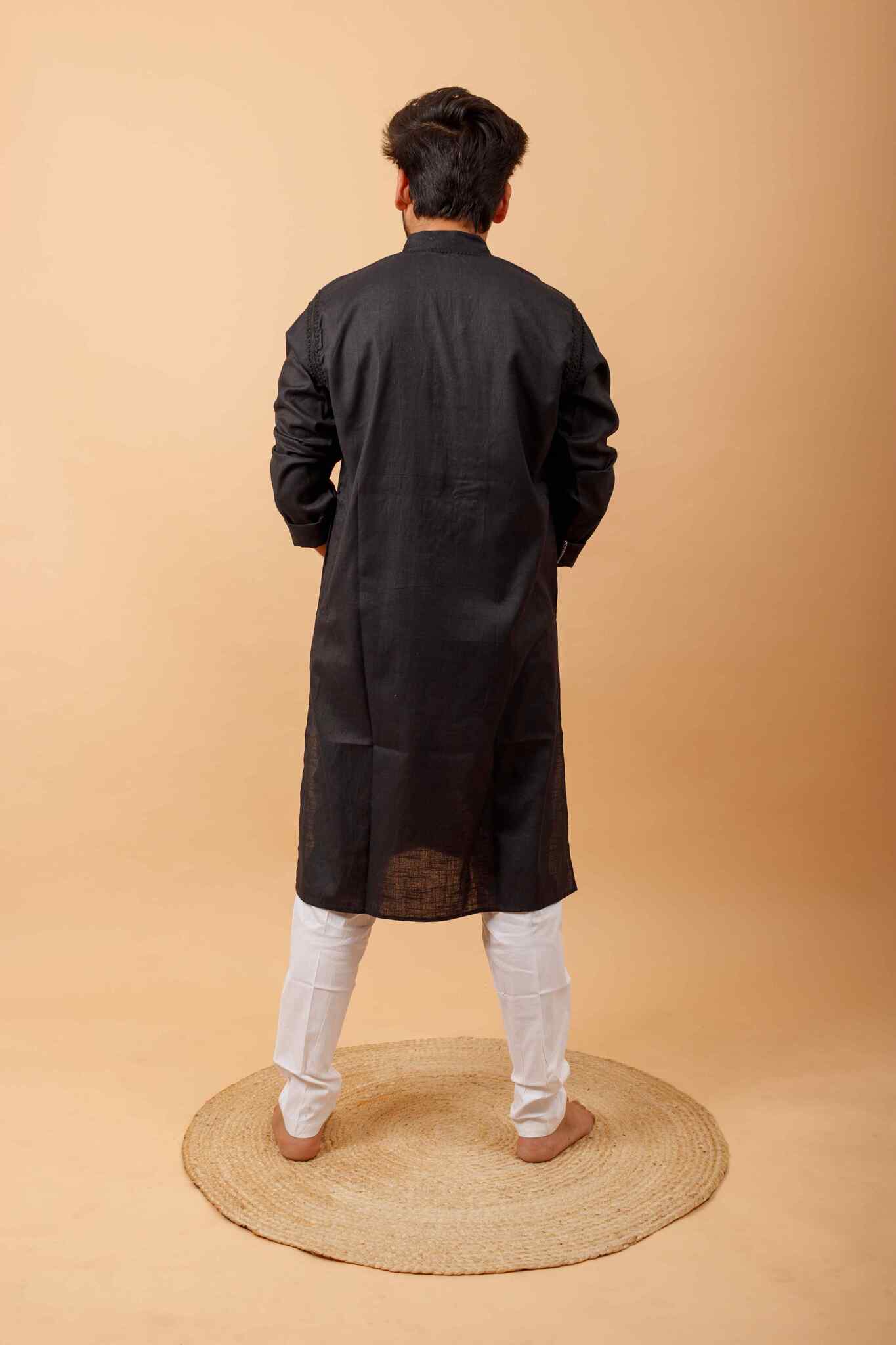 Arsh Handcrafted Black Neck Embroidered Pure Cotton Men's Kurta - Image 5