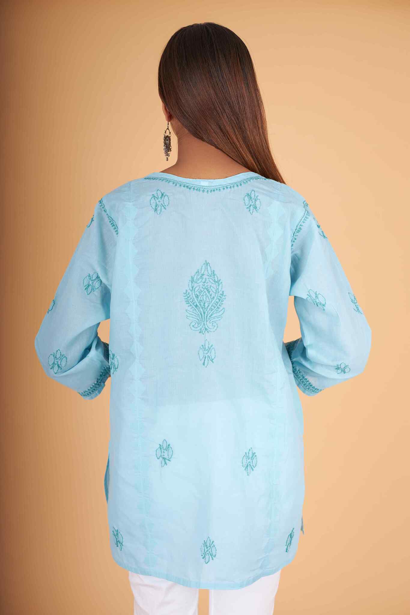 Arsh Handcrafted Blue Pure Cotton Short Top - Image 3