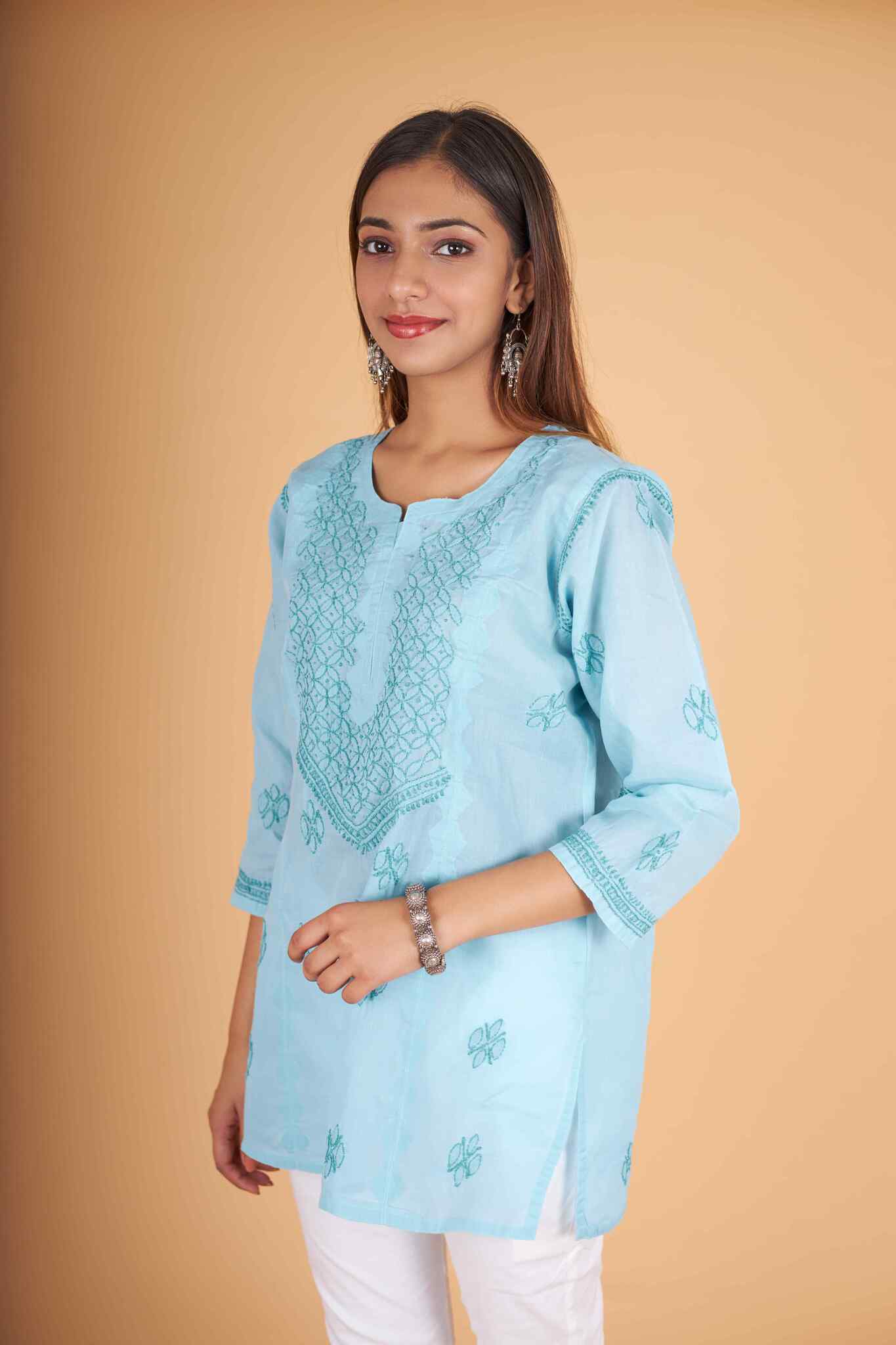 Arsh Handcrafted Blue Pure Cotton Short Top - Image 4