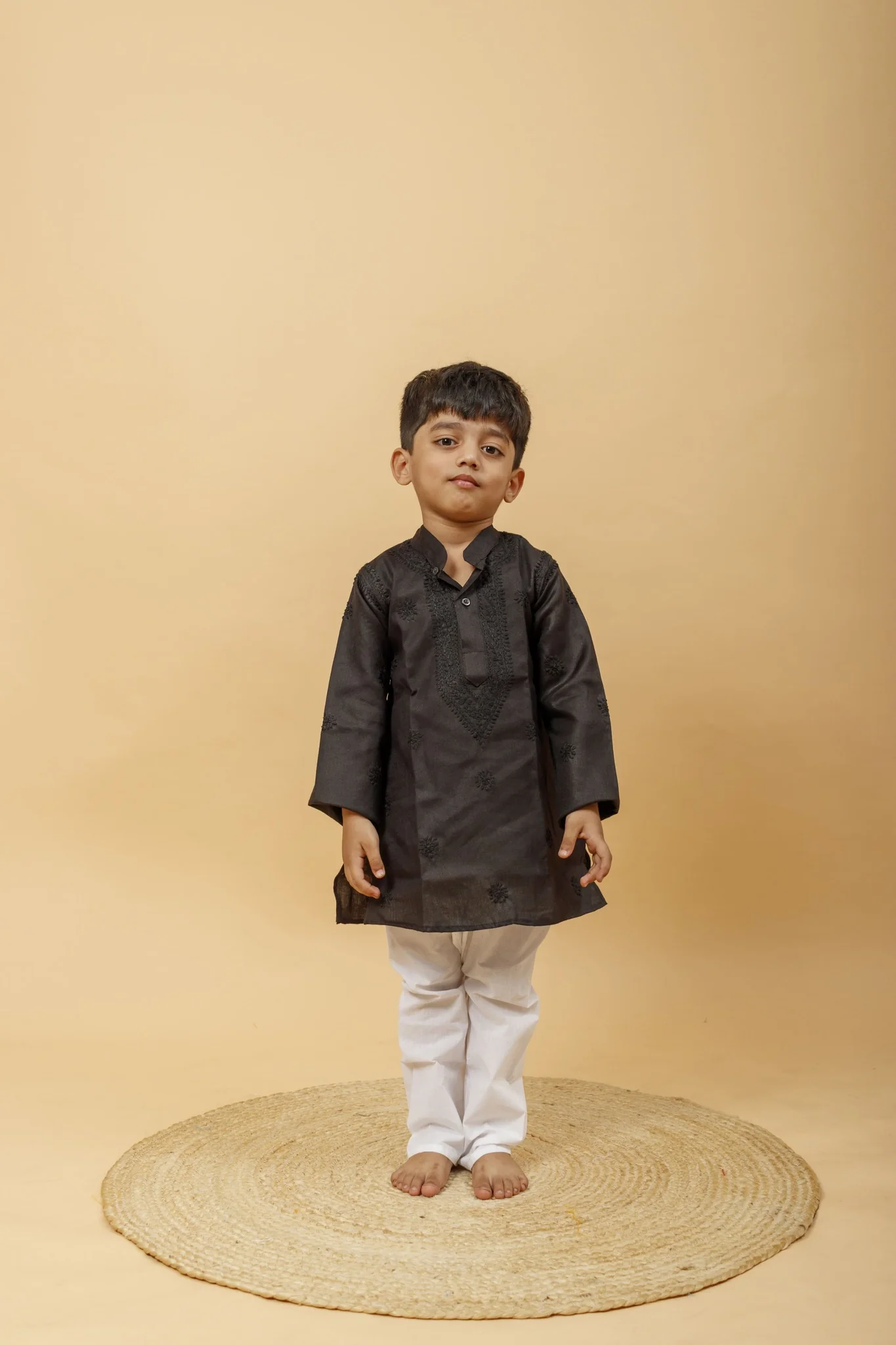 Arsh Handcrafted Boys Kurta Pajama Chikankari Set in Black Colour - Image 2