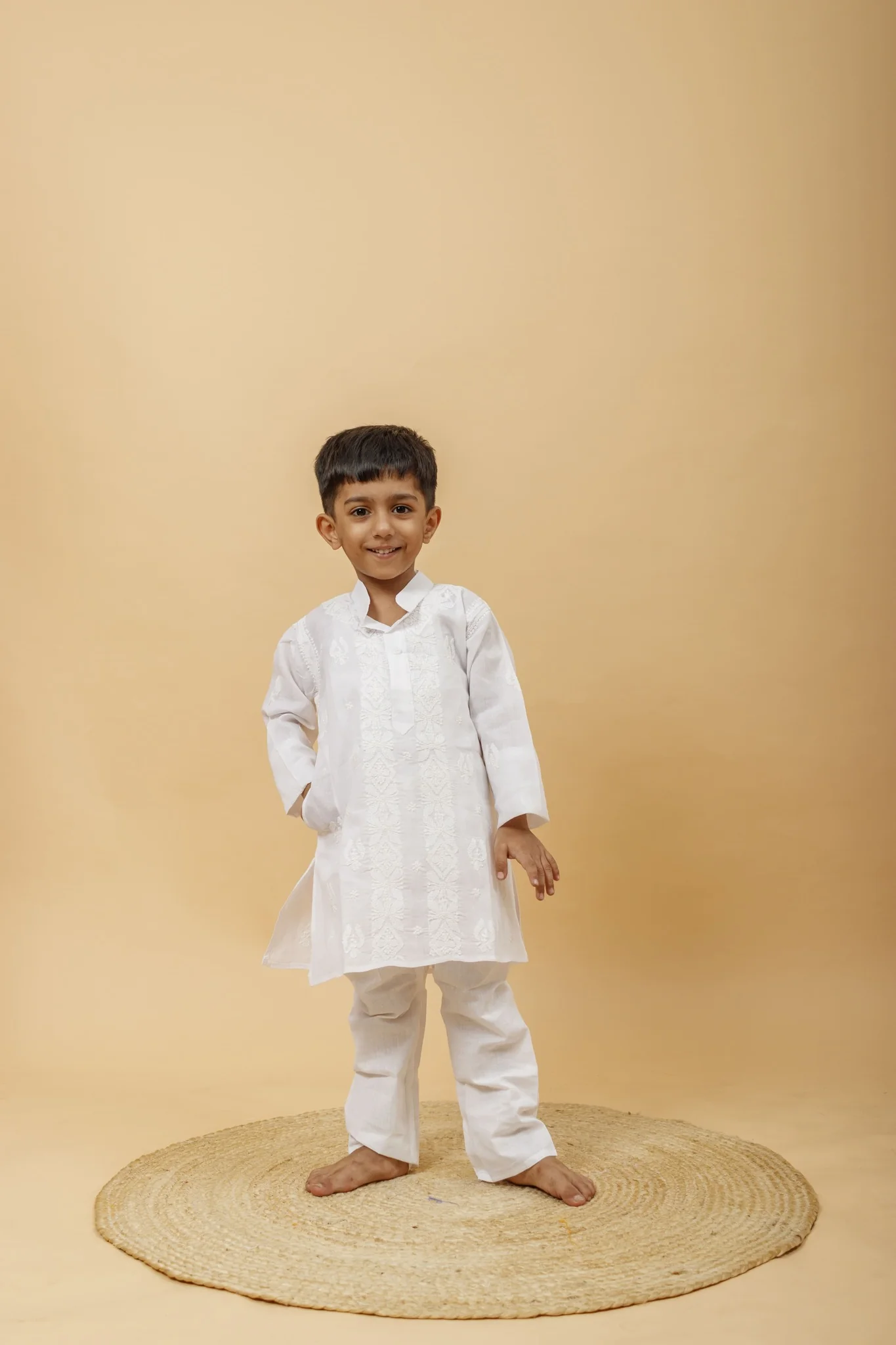 Arsh Handcrafted Boys White Kurta Pajama Chikankari Set - Image 2