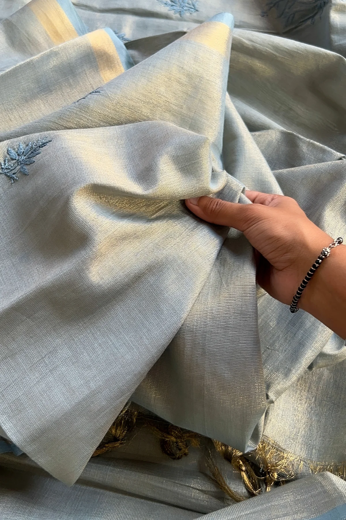 Arsh Handcrafted Tissue Chanderi Kurti and Dupatta Chikankari Set - Image 4