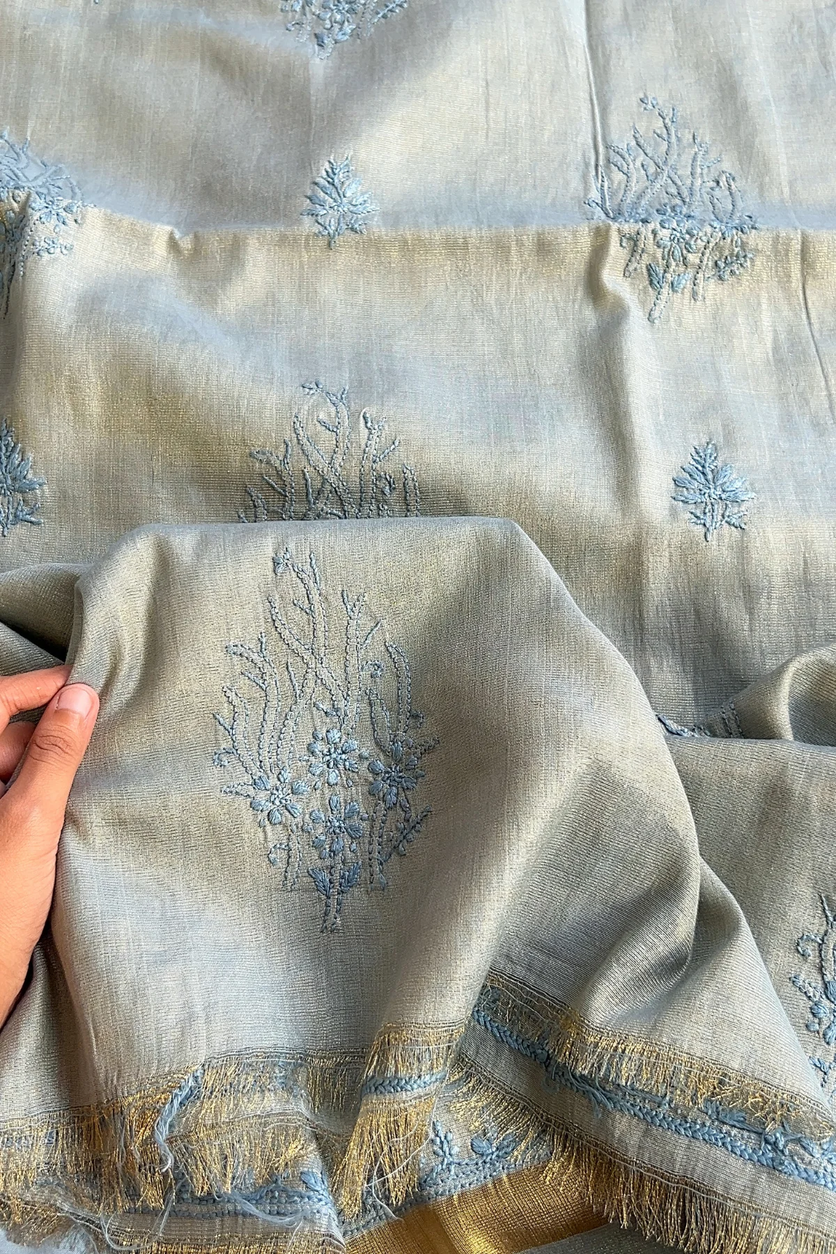 Arsh Handcrafted Tissue Chanderi Kurti and Dupatta Chikankari Set - Image 6