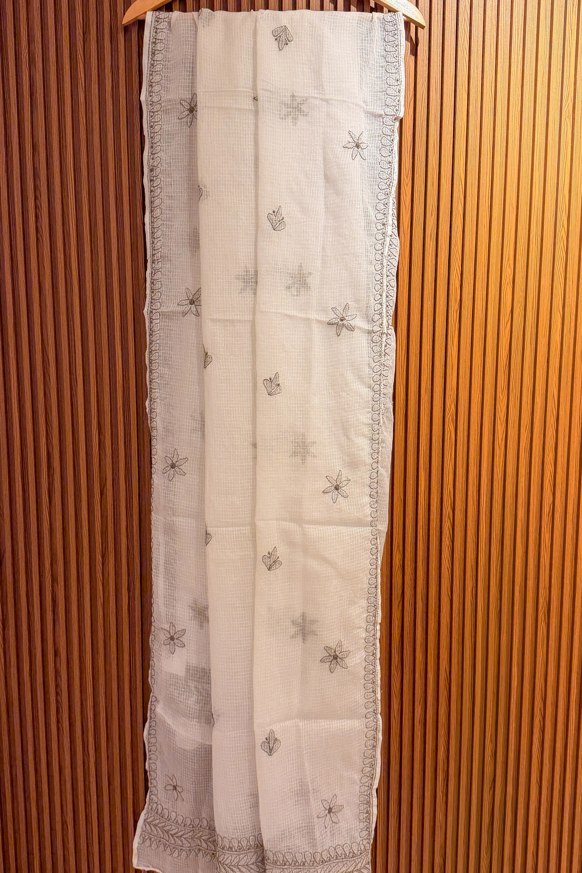 Arsh Handcrafted Chikankari Pure Kota Doria Dupatta