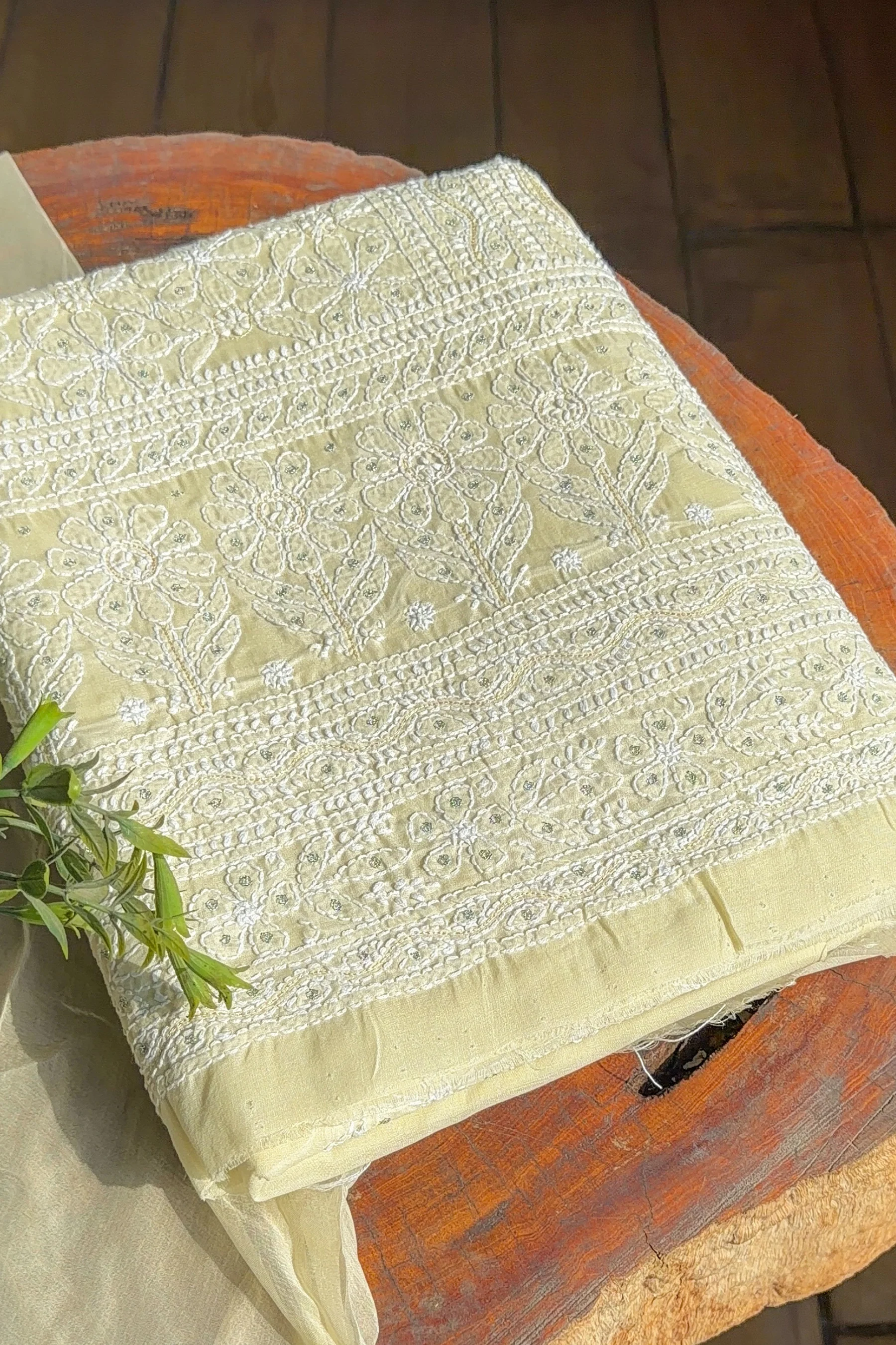 Arsh Handcrafted Cotton All Over, Front Back Chikankari 3pc Suit Set - Image 4