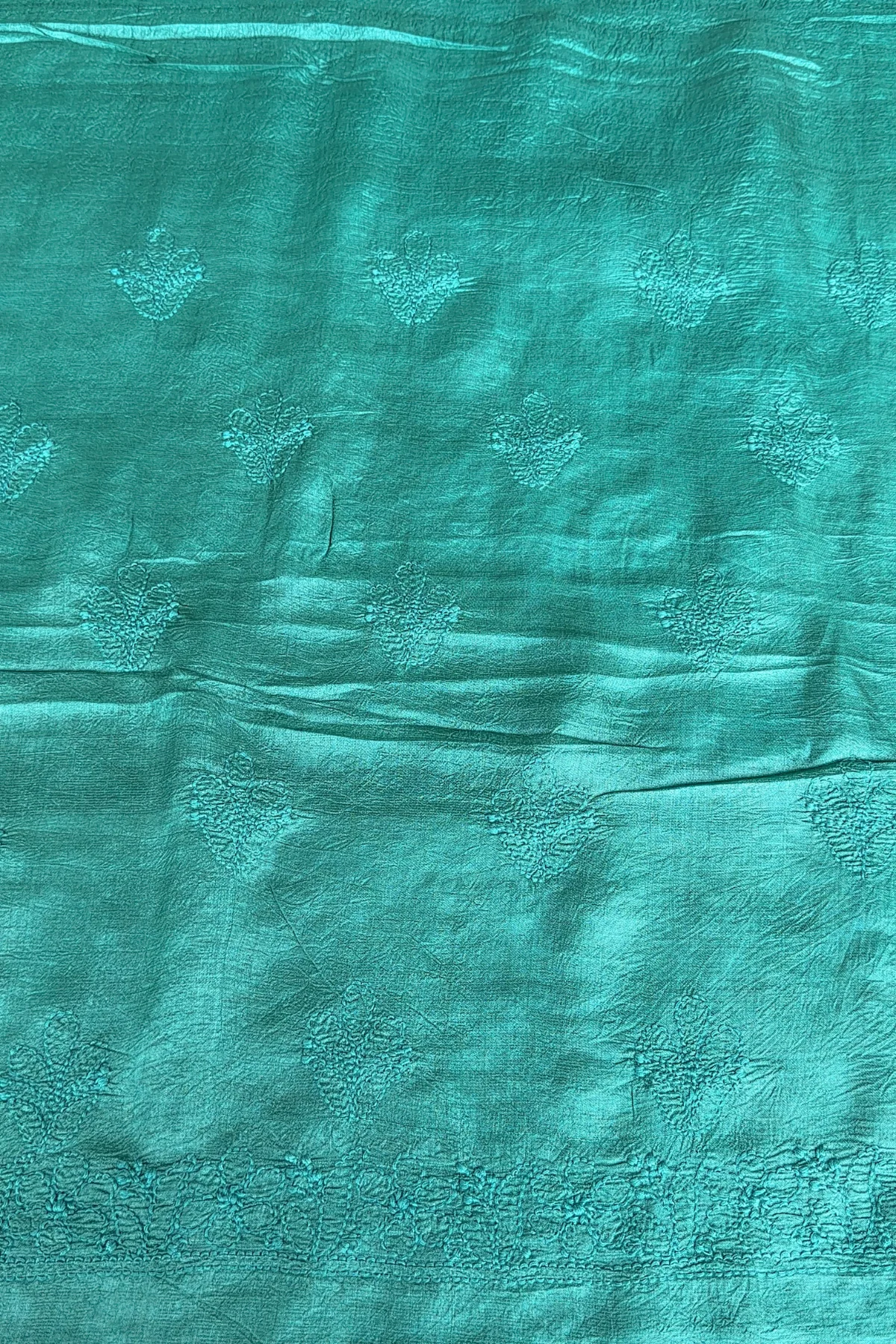 Arsh Handcrafted Dark Green Pure Silk Unstitched Chikankari 3pc Suit Set - Image 2