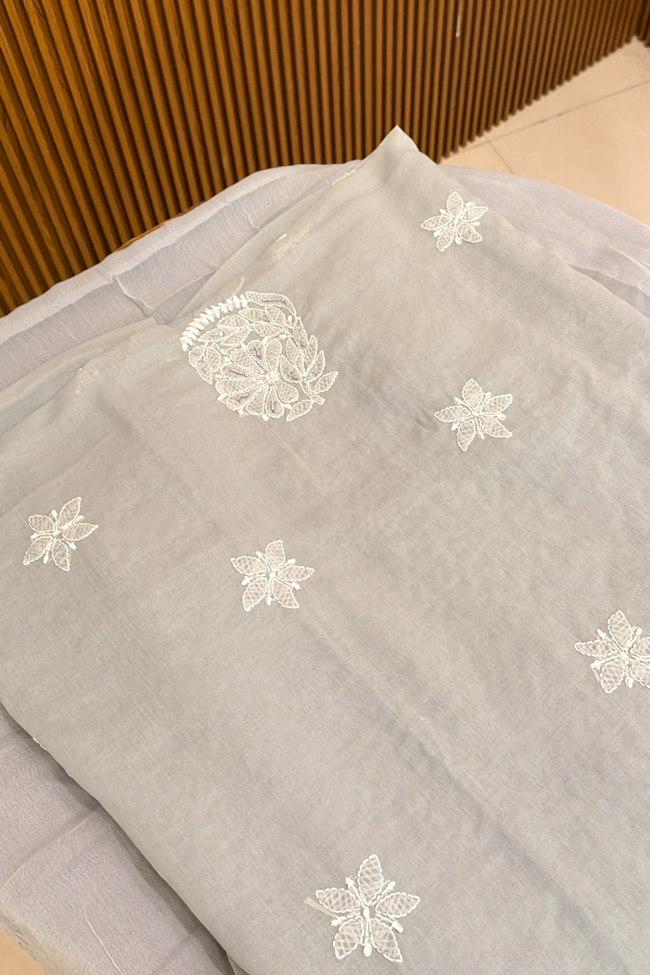 Arsh Handcrafted Grey Cotton Unstitched Chikankari Front Jaal 3pc Suit - Image 5