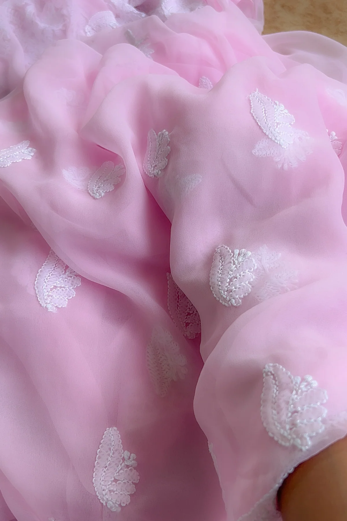 Arsh Handcrafted Pink Georgette Unstitched Chikankari 3pc Suit - Image 2