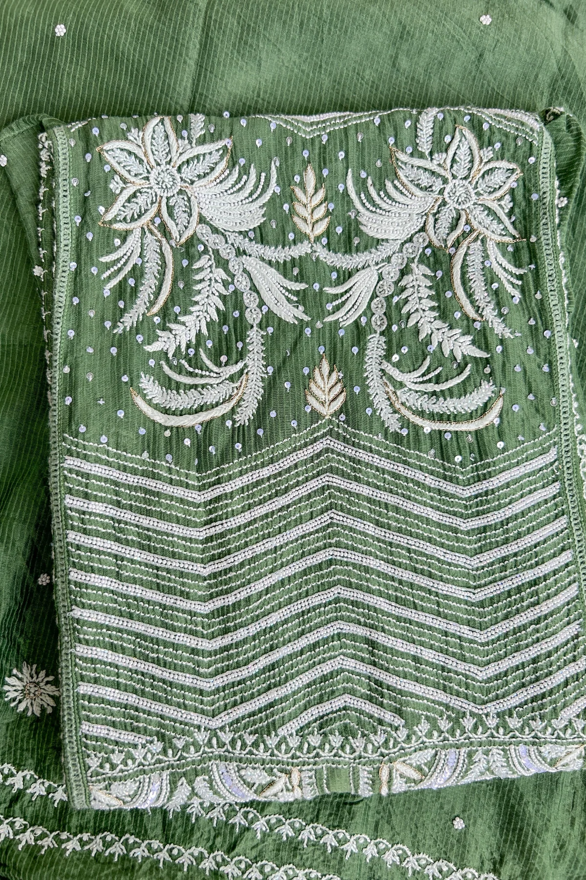 Arsh Handcrafted Chanderi Silk Kurti and Dupatta Semi Stitched Chikankari Set - Image 2
