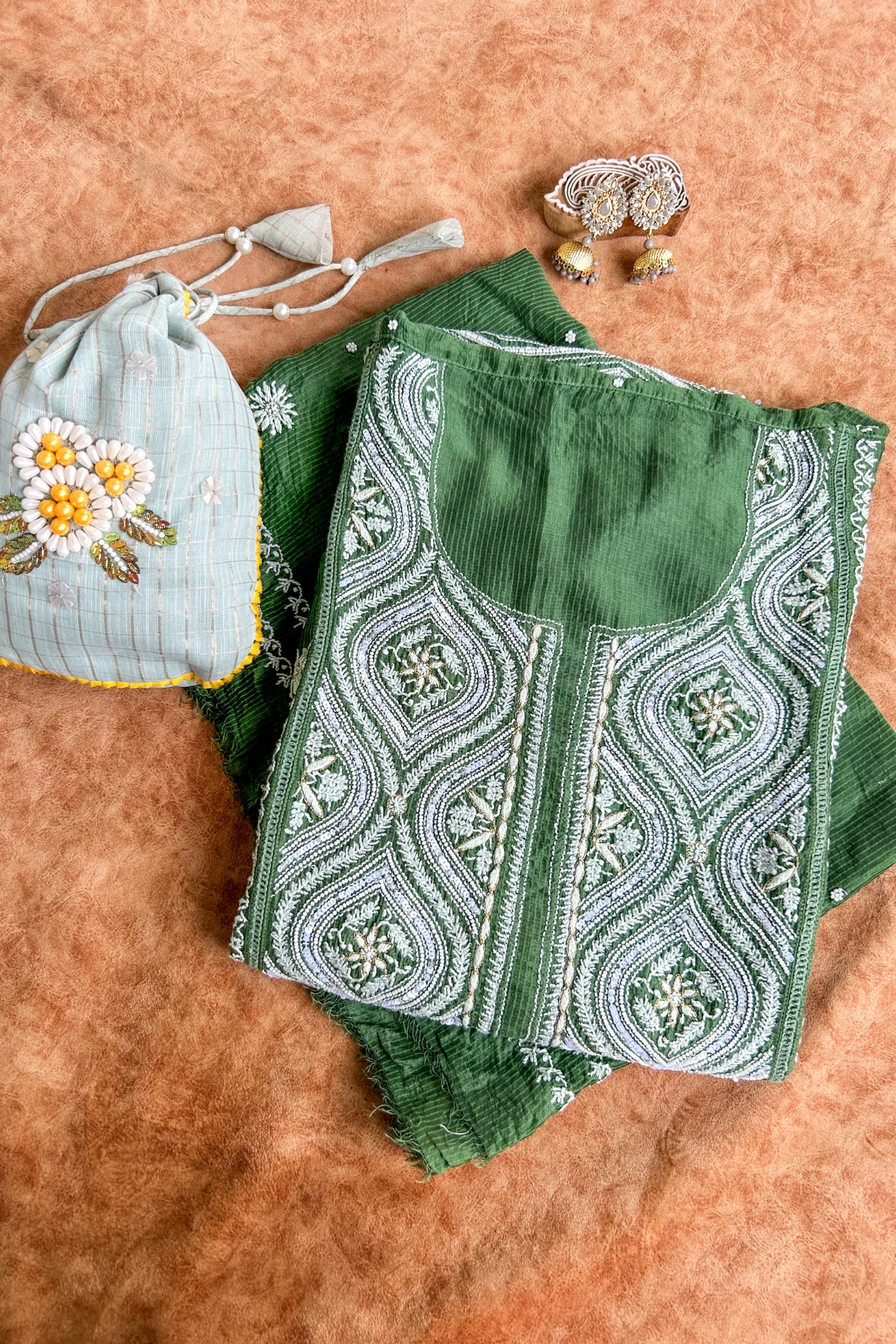 Arsh Handcrafted Chanderi Silk Kurti and Dupatta Semi Stitched Chikankari Set - Image 3