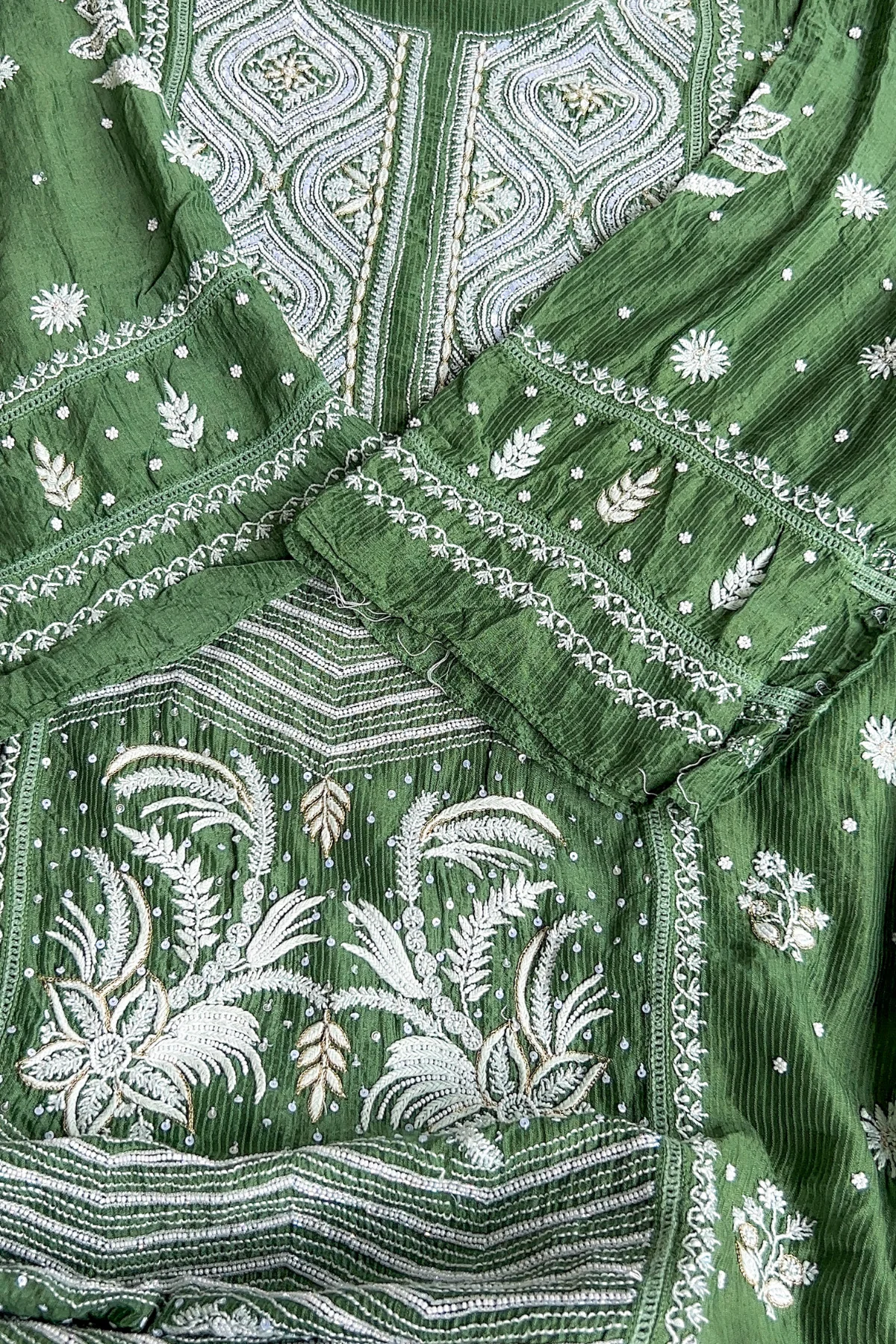 Arsh Handcrafted Chanderi Silk Kurti and Dupatta Semi Stitched Chikankari Set - Image 5