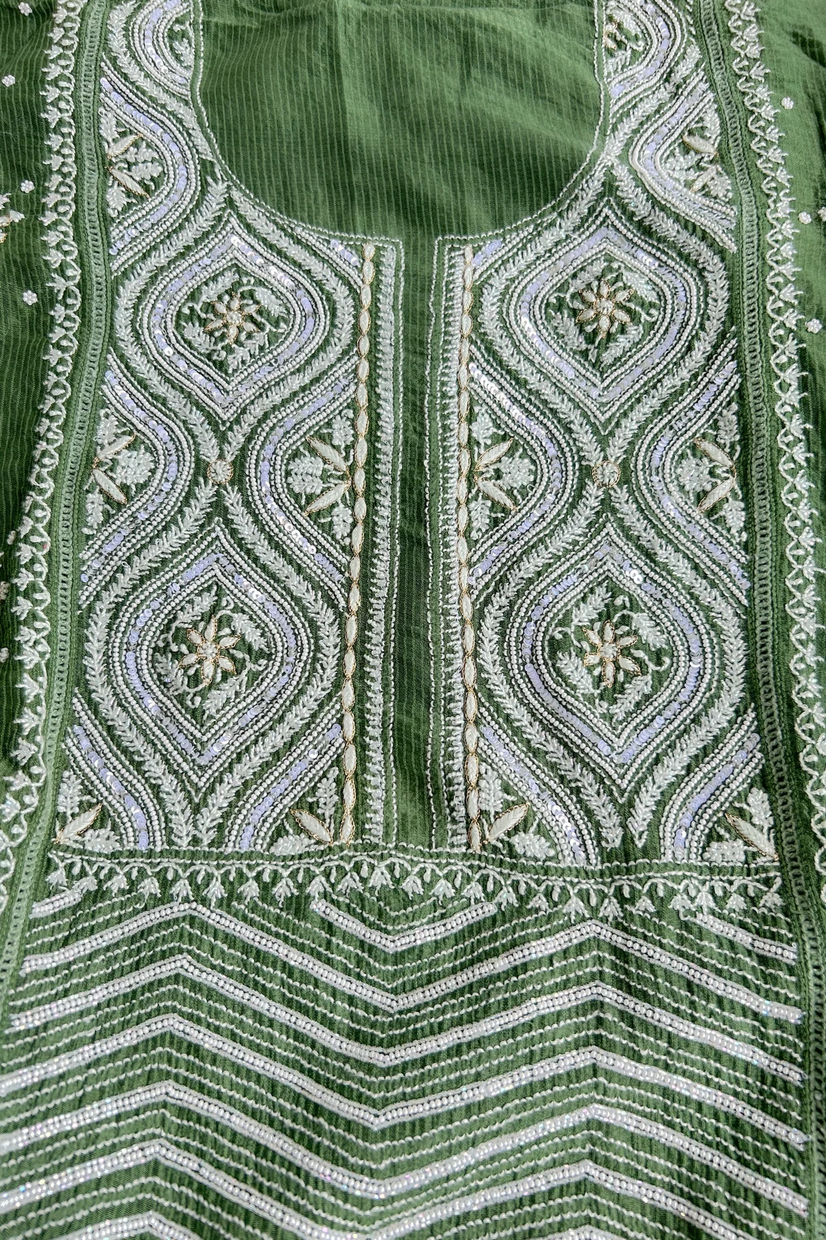 Arsh Handcrafted Chanderi Silk Kurti and Dupatta Semi Stitched Chikankari Set - Image 7