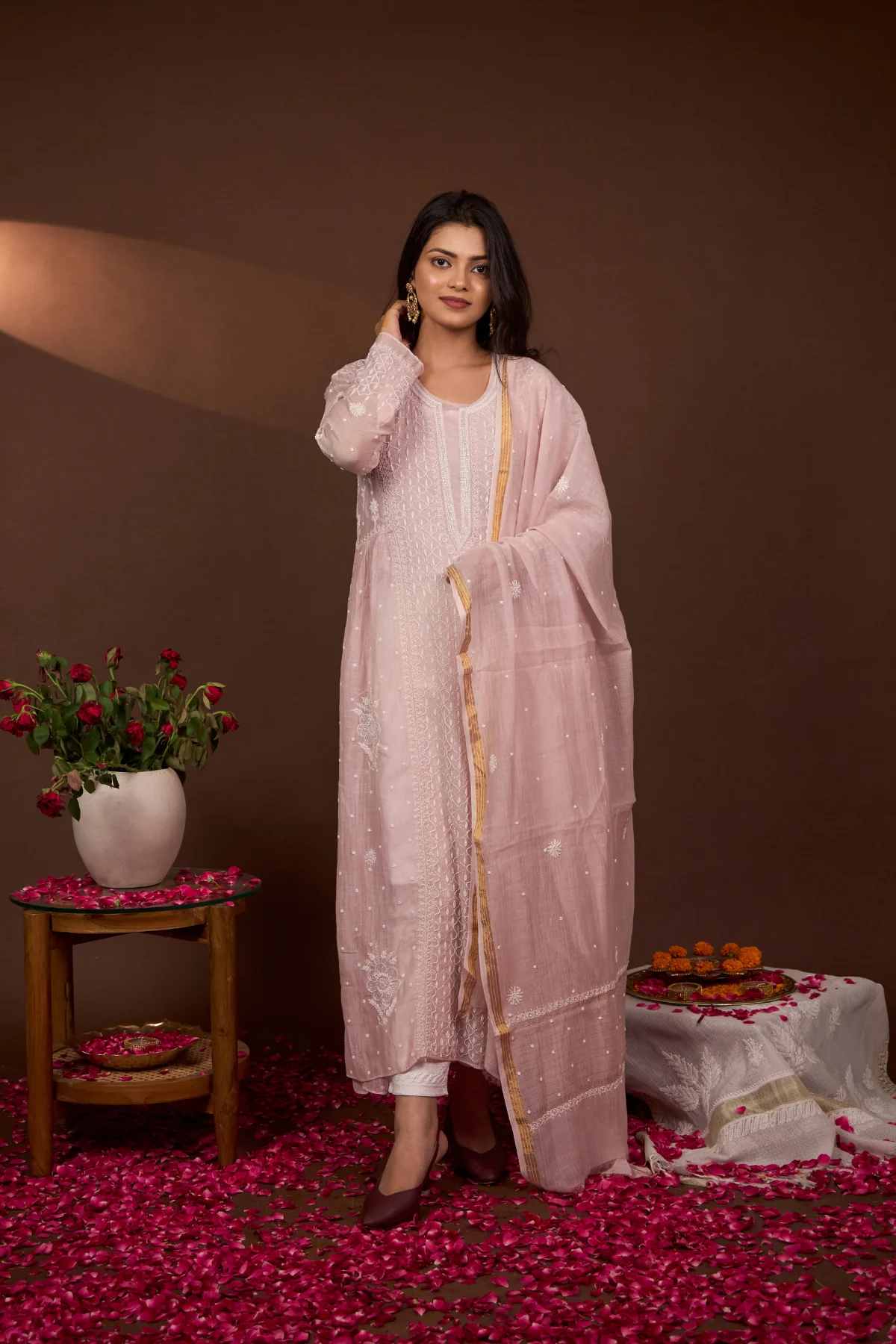 Arsh Handcrafted Mul Chanderi Kurti and Dupatta Semi Stitched Nayra Design Set - Image 2