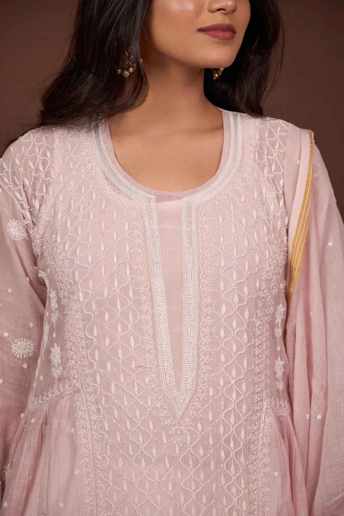 Arsh Handcrafted Mul Chanderi Kurti and Dupatta Semi Stitched Nayra Design Set - Image 6