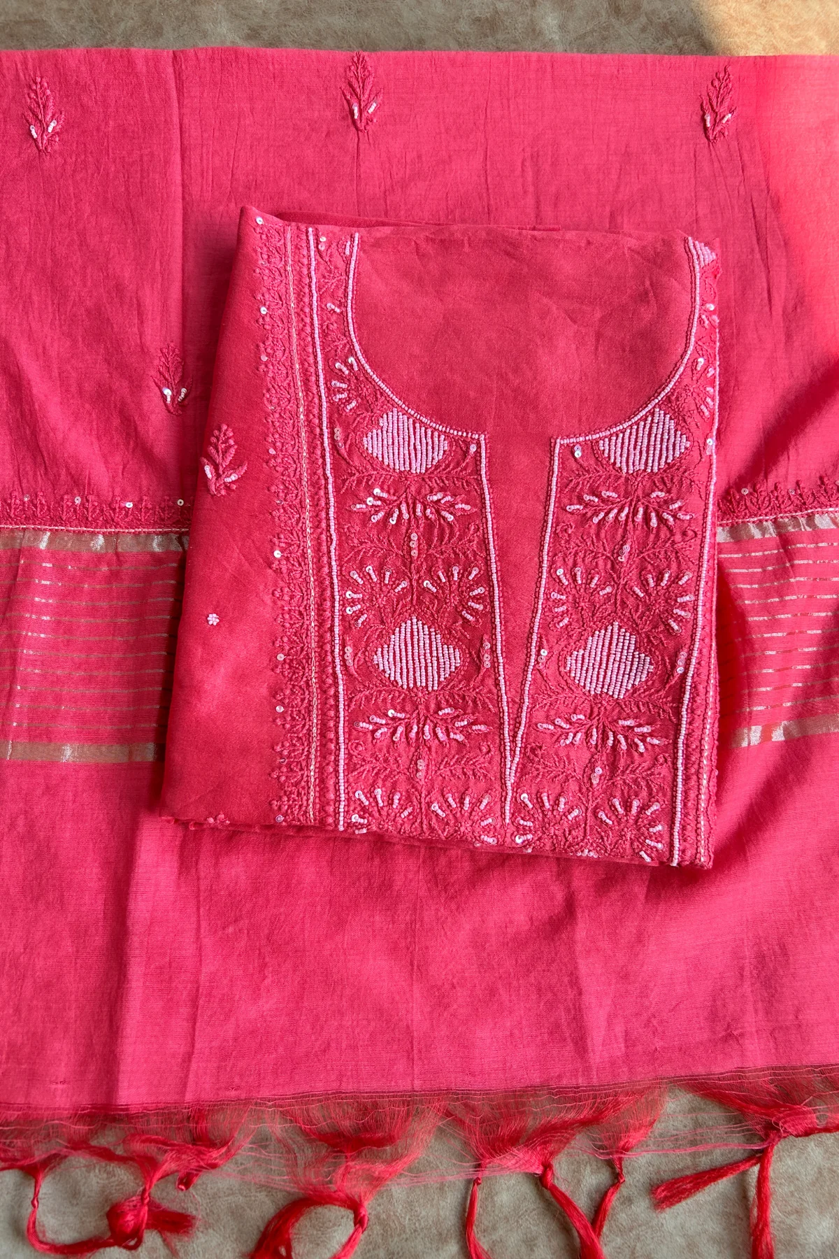 Arsh Handcrafted Chanderi Silk Kurti and Dupatta Semi Stitched Set