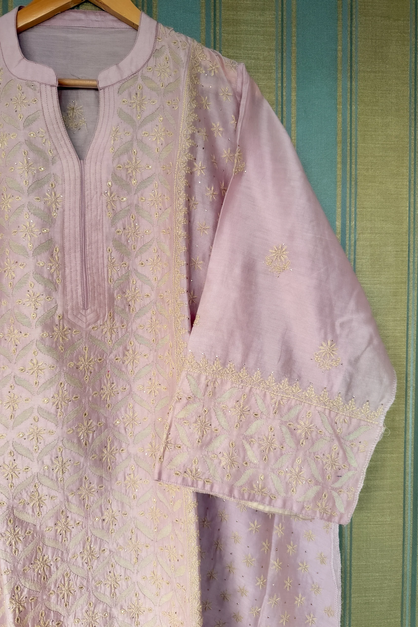 Arsh Handcrafted Chanderi Cutwork Semi-Stitched Chikankari Kurti and Dupatta set - Image 2