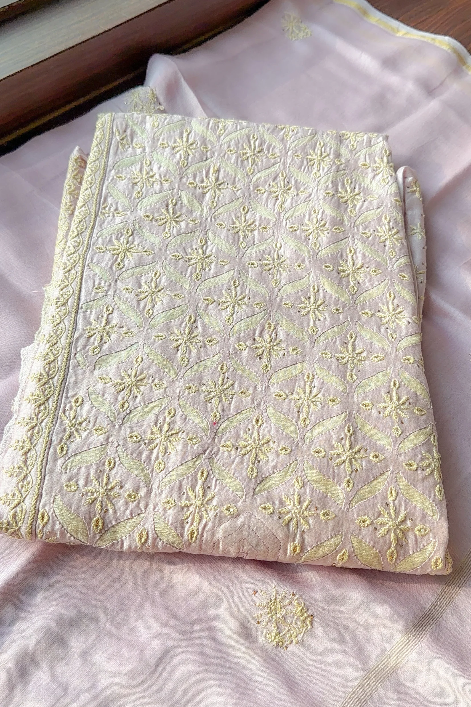 Arsh Handcrafted Chanderi Cutwork Semi-Stitched Chikankari Kurti and Dupatta set - Image 4