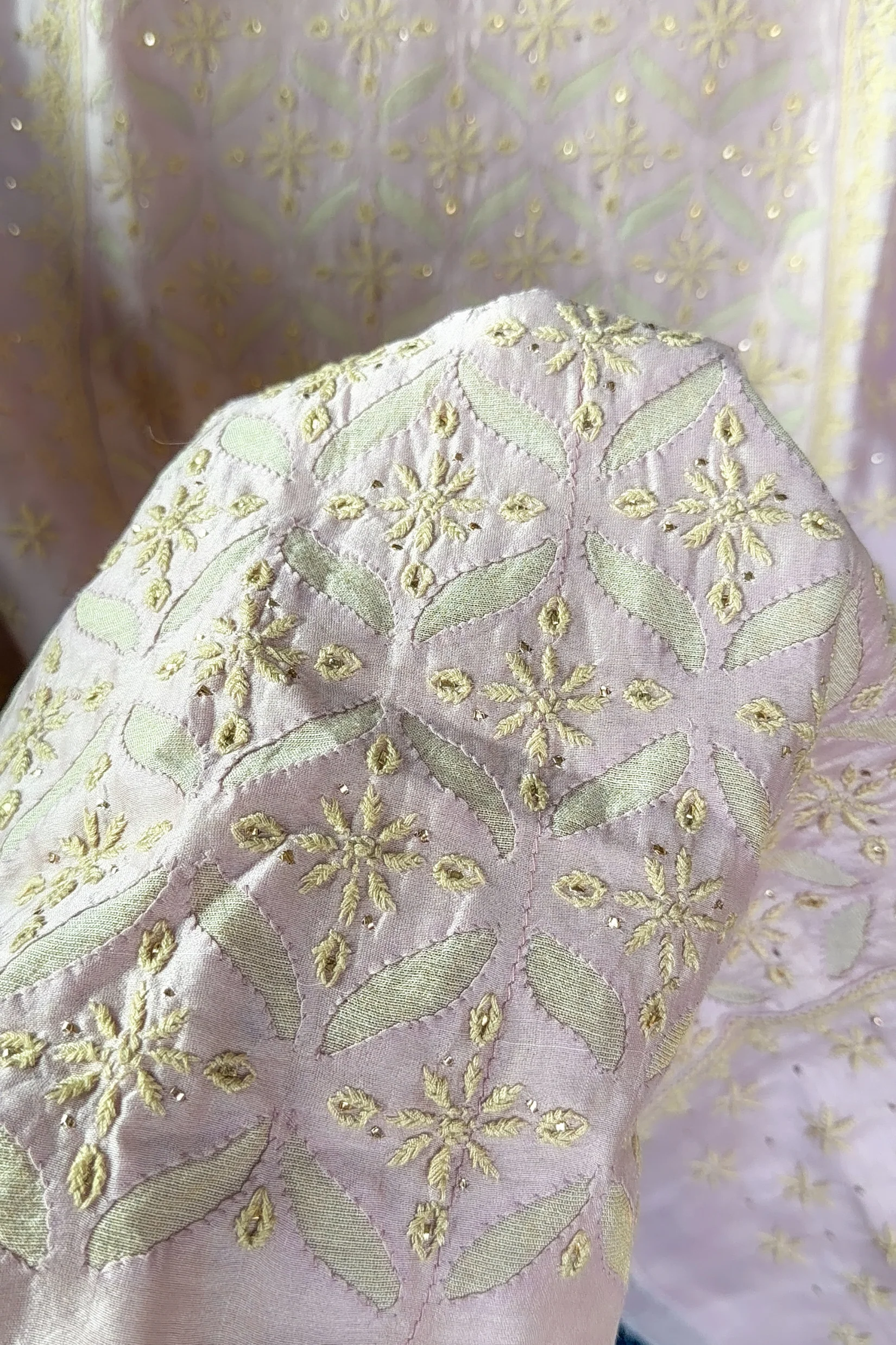 Arsh Handcrafted Chanderi Cutwork Semi-Stitched Chikankari Kurti and Dupatta set - Image 7