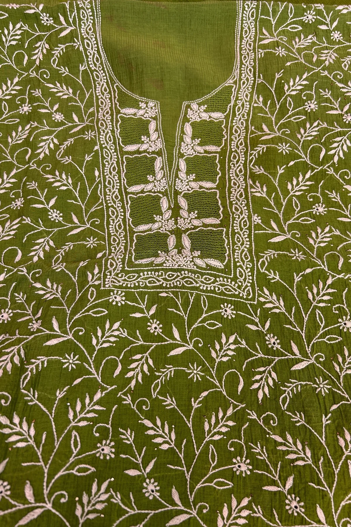 Arsh Handcrafted Mul Chanderi Unstitched Chikankari Kurti and Dupatta set - Image 2