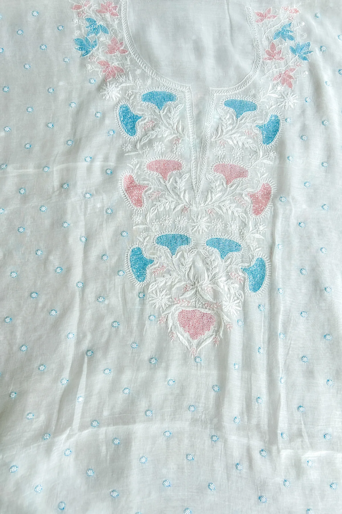 Arsh Handcrafted Mul Chanderi Unstitched Chikankari Kurti and Dupatta set - Image 3