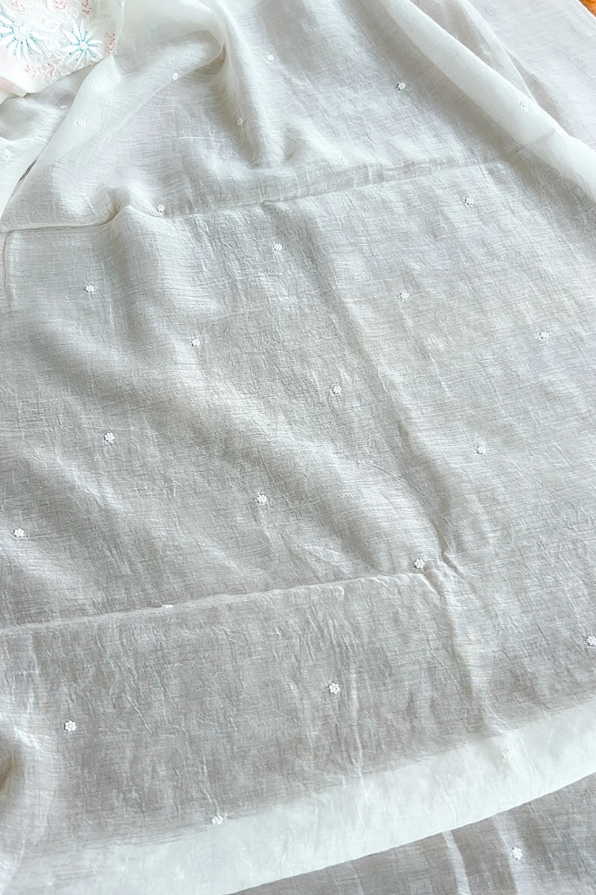 Arsh Handcrafted Mul Chanderi Unstitched Chikankari Kurti and Dupatta set - Image 9