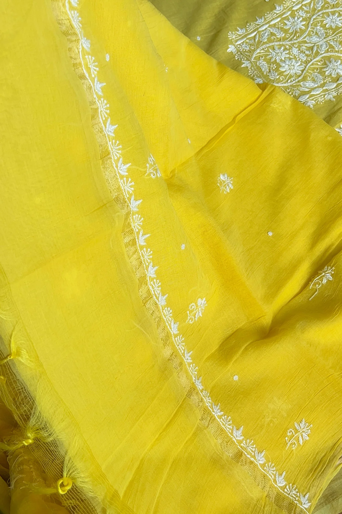Arsh Handcrafted Mul Chanderi Unstitched Chikankari Kurta and Dupatta set - Image 5