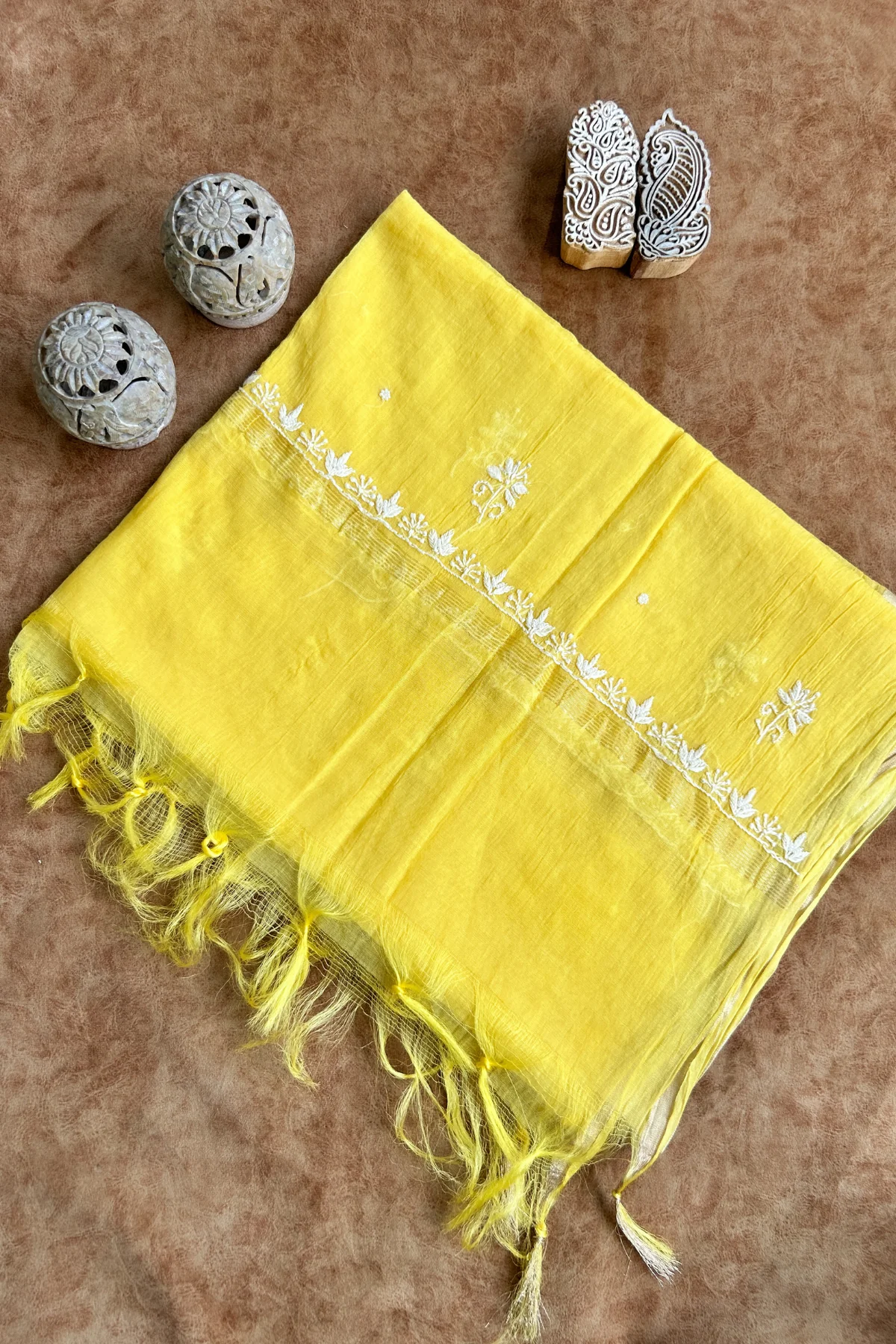 Arsh Handcrafted Mul Chanderi Unstitched Chikankari Kurta and Dupatta set - Image 6