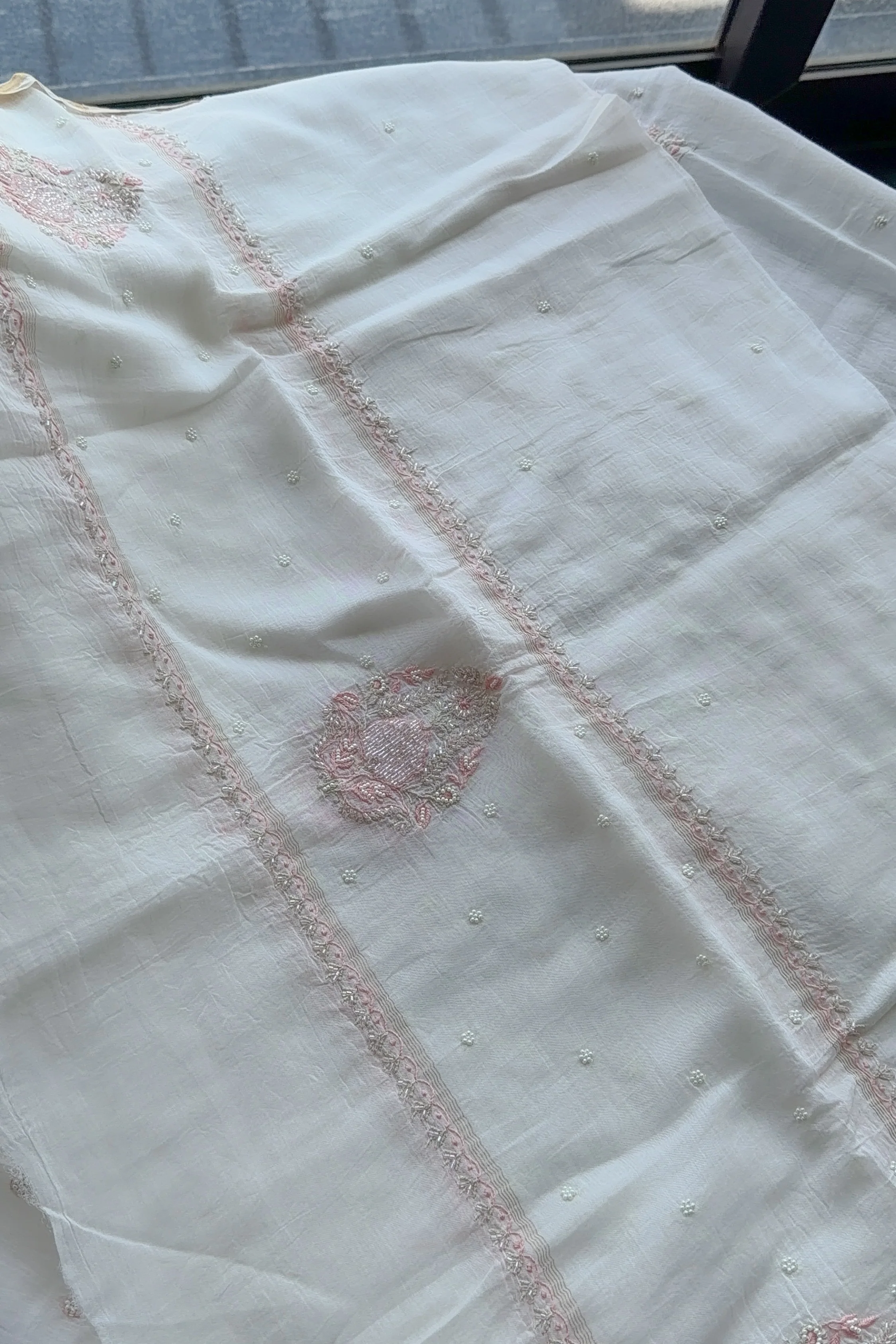 Arsh Handcrafted Mul Chanderi Unstitched Chikankari Kurti and Dupatta set - Image 4