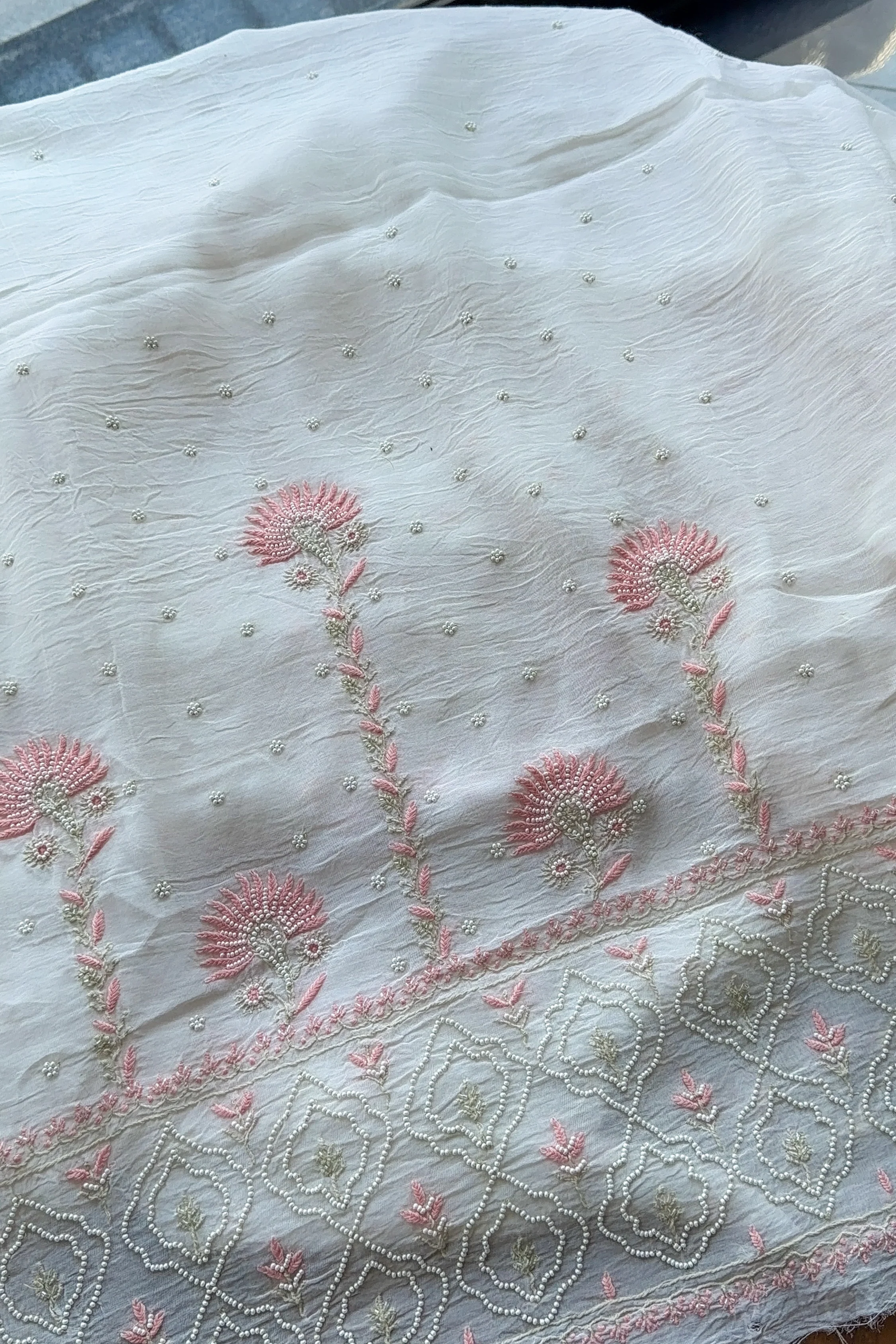 Arsh Handcrafted Mul Chanderi Unstitched Chikankari Kurti and Dupatta set - Image 5