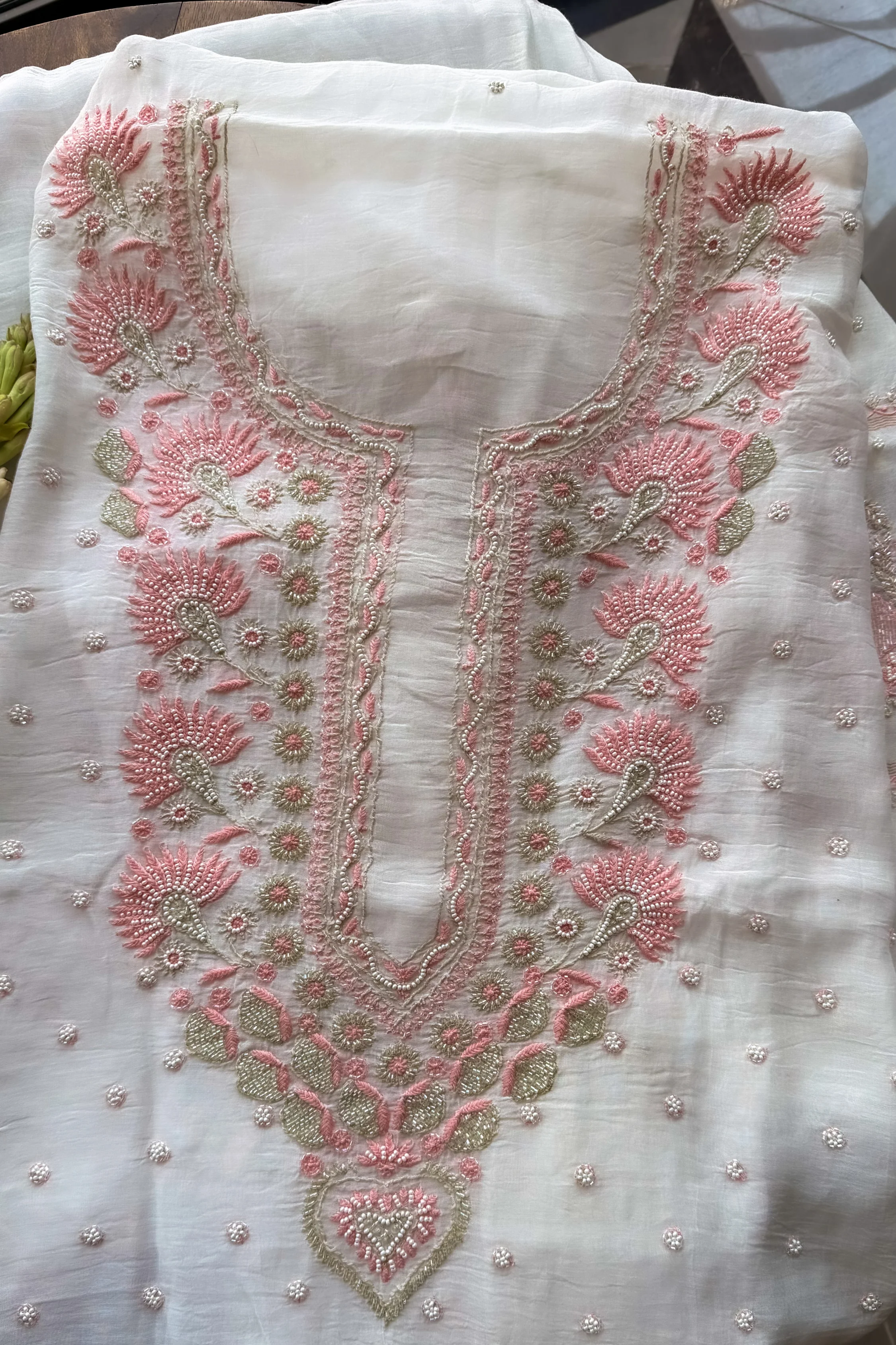 Arsh Handcrafted Mul Chanderi Unstitched Chikankari Kurti and Dupatta set - Image 6