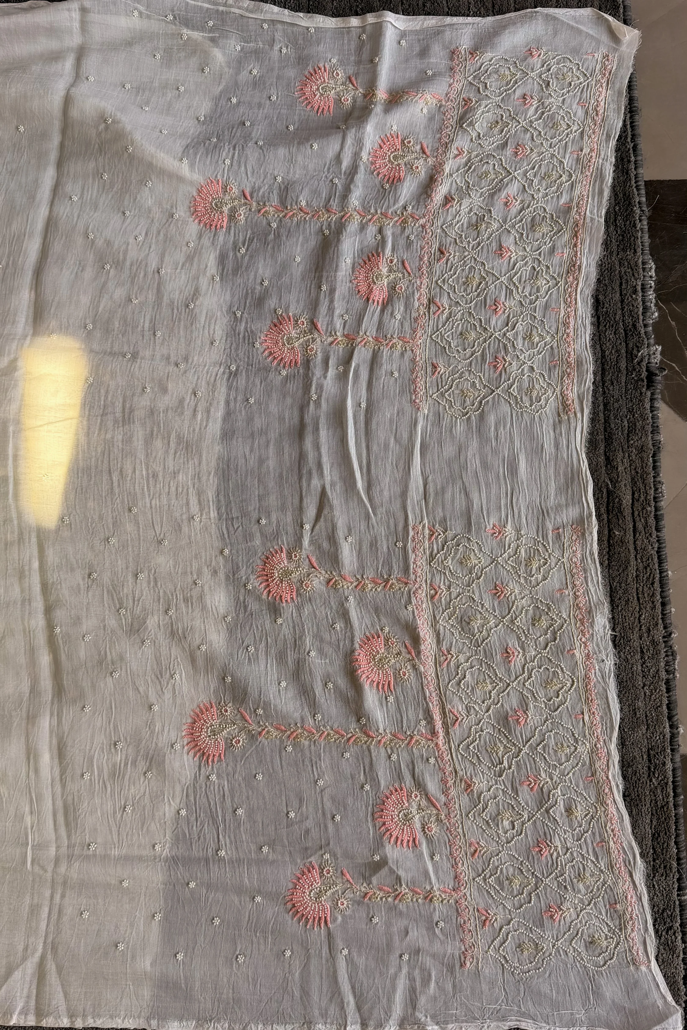 Arsh Handcrafted Mul Chanderi Unstitched Chikankari Kurti and Dupatta set - Image 8