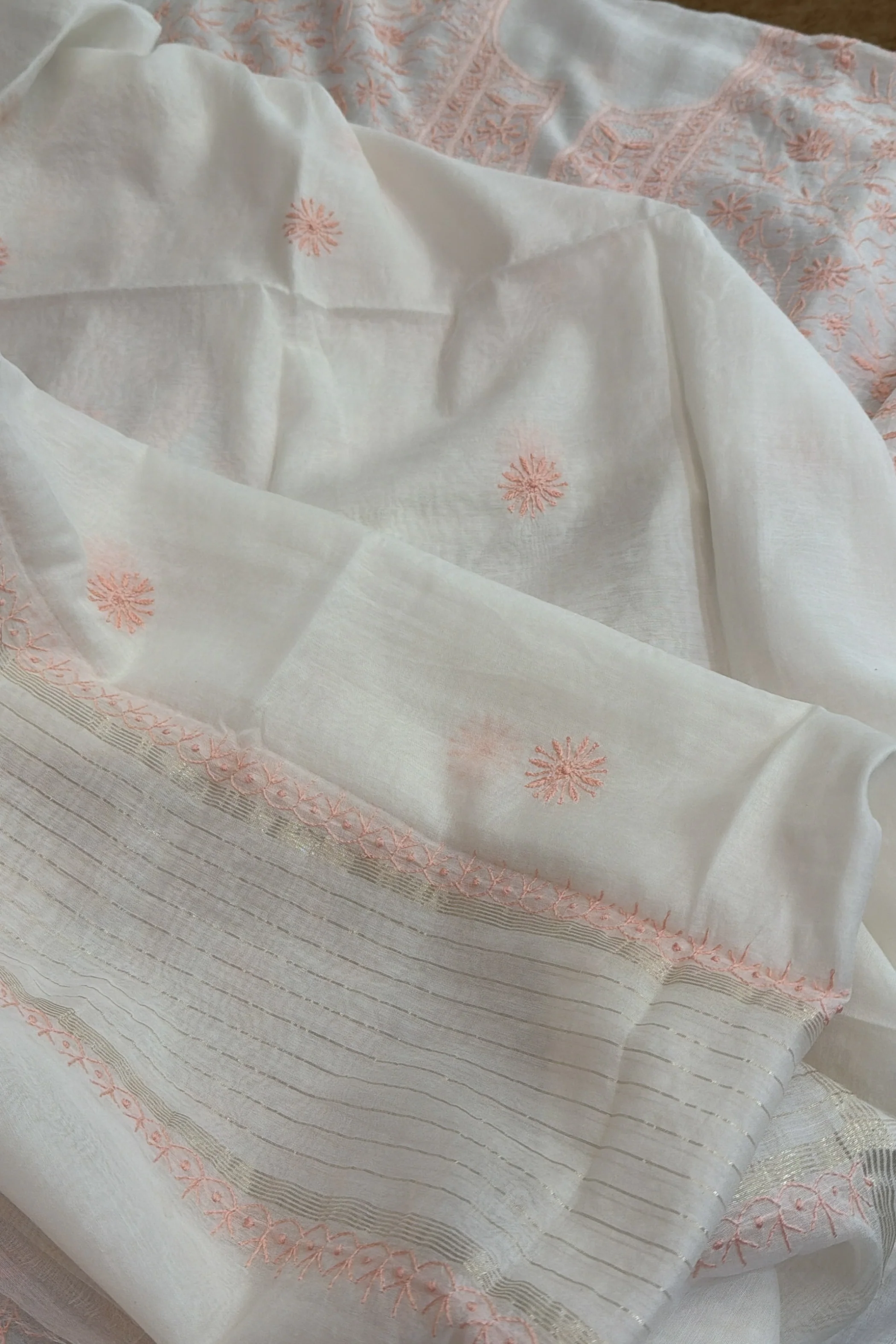 Arsh Handcrafted Mul Chanderi Unstitched Chikankari Kurti and Dupatta set - Image 8