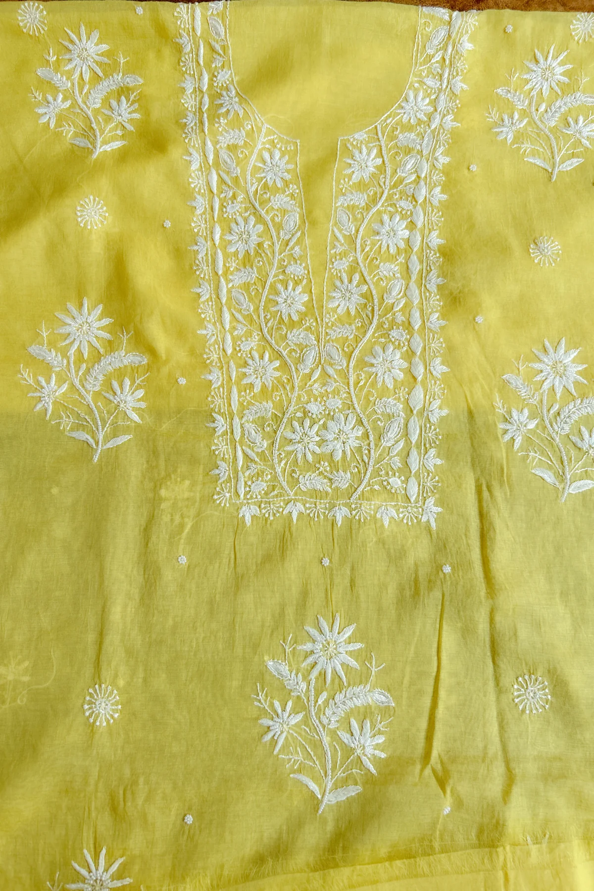 Arsh Handcrafted Mul Chanderi Unstitched Chikankari Kurta and Dupatta set - Image 8