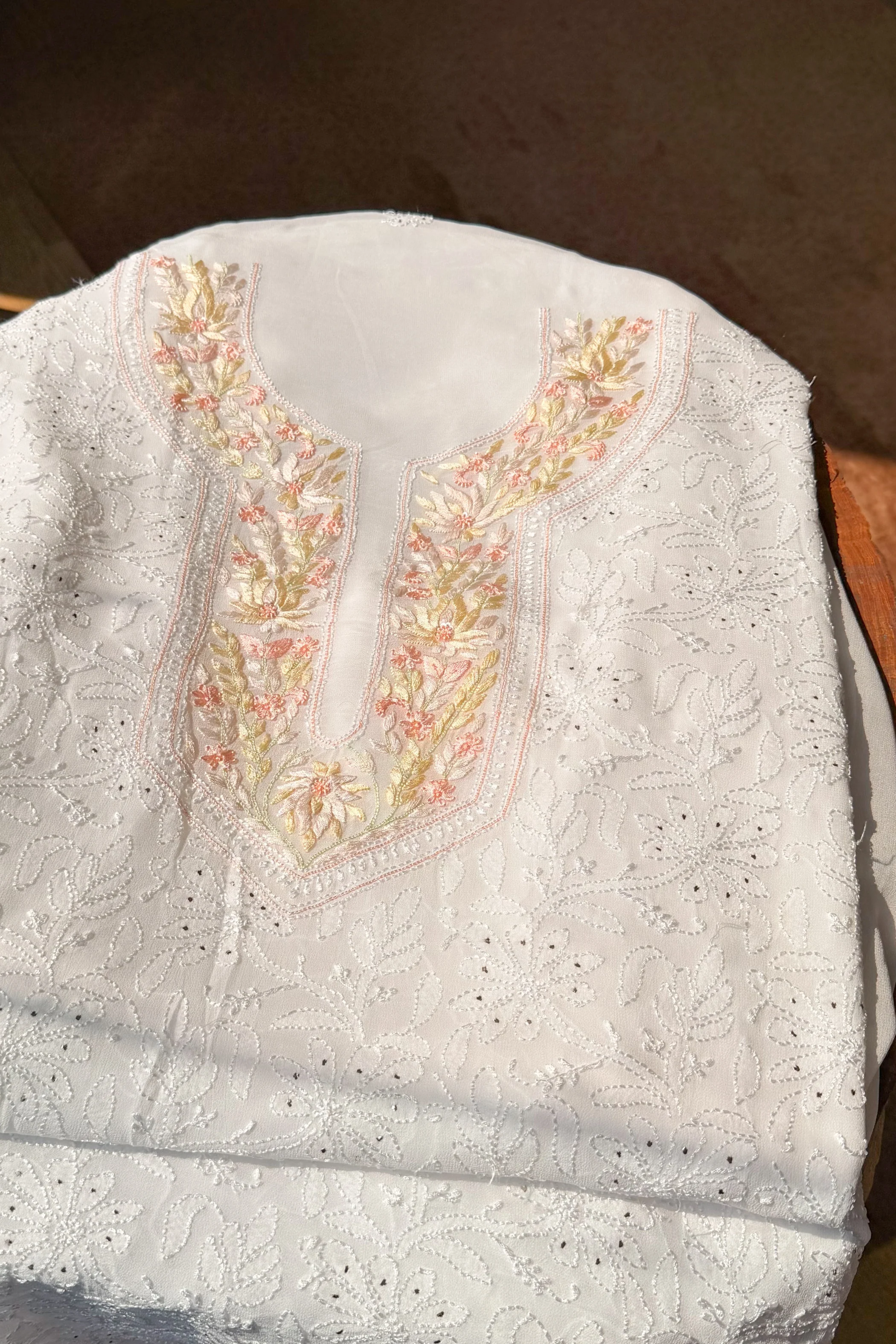 Arsh Handcrafted Parsi Neck Pure Georgette Unstitched Chikankari 3pc Suit - Image 2
