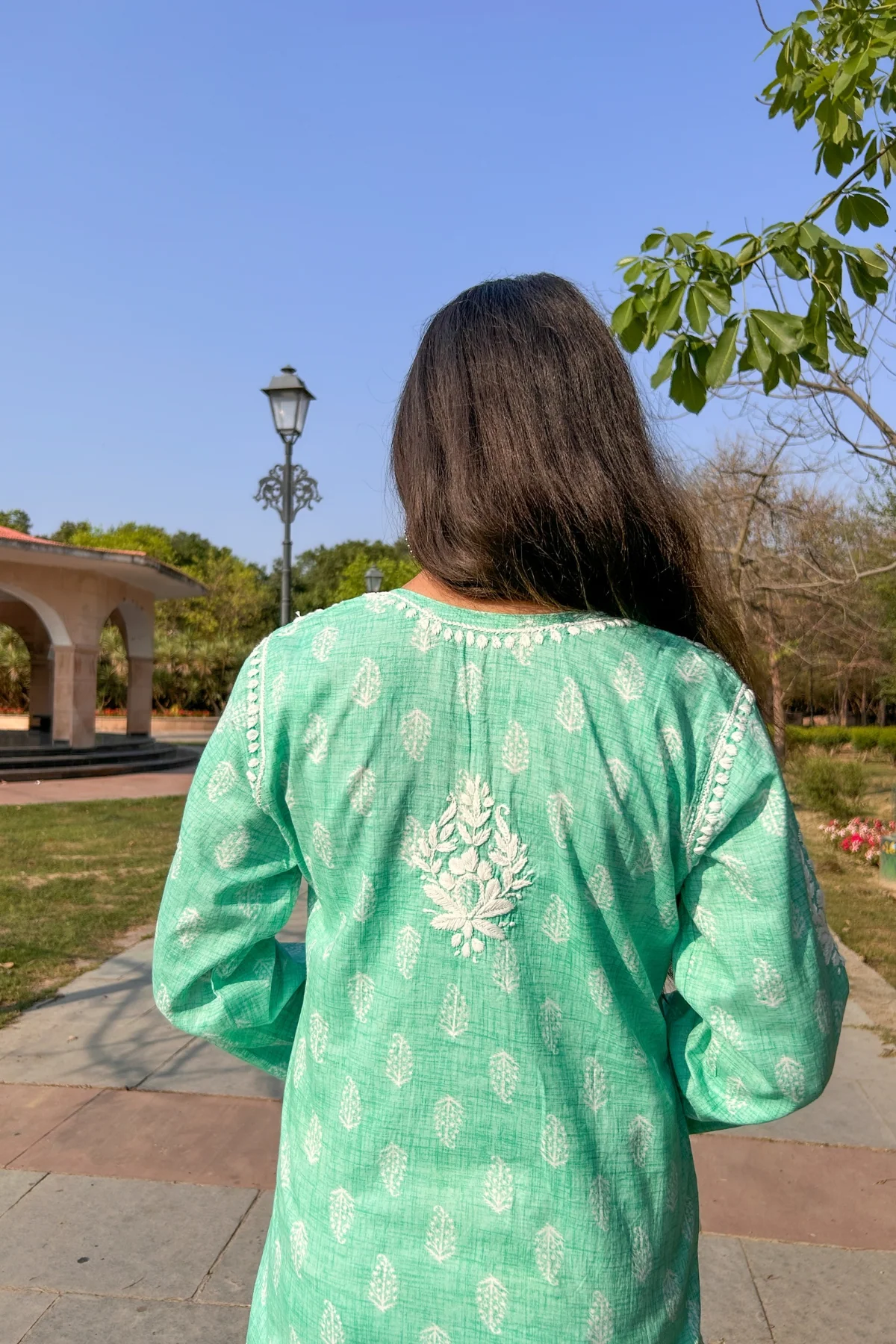 Arsh Handcrafted Printed Mul Cotton Sea Green Cotton Kurti - Image 5