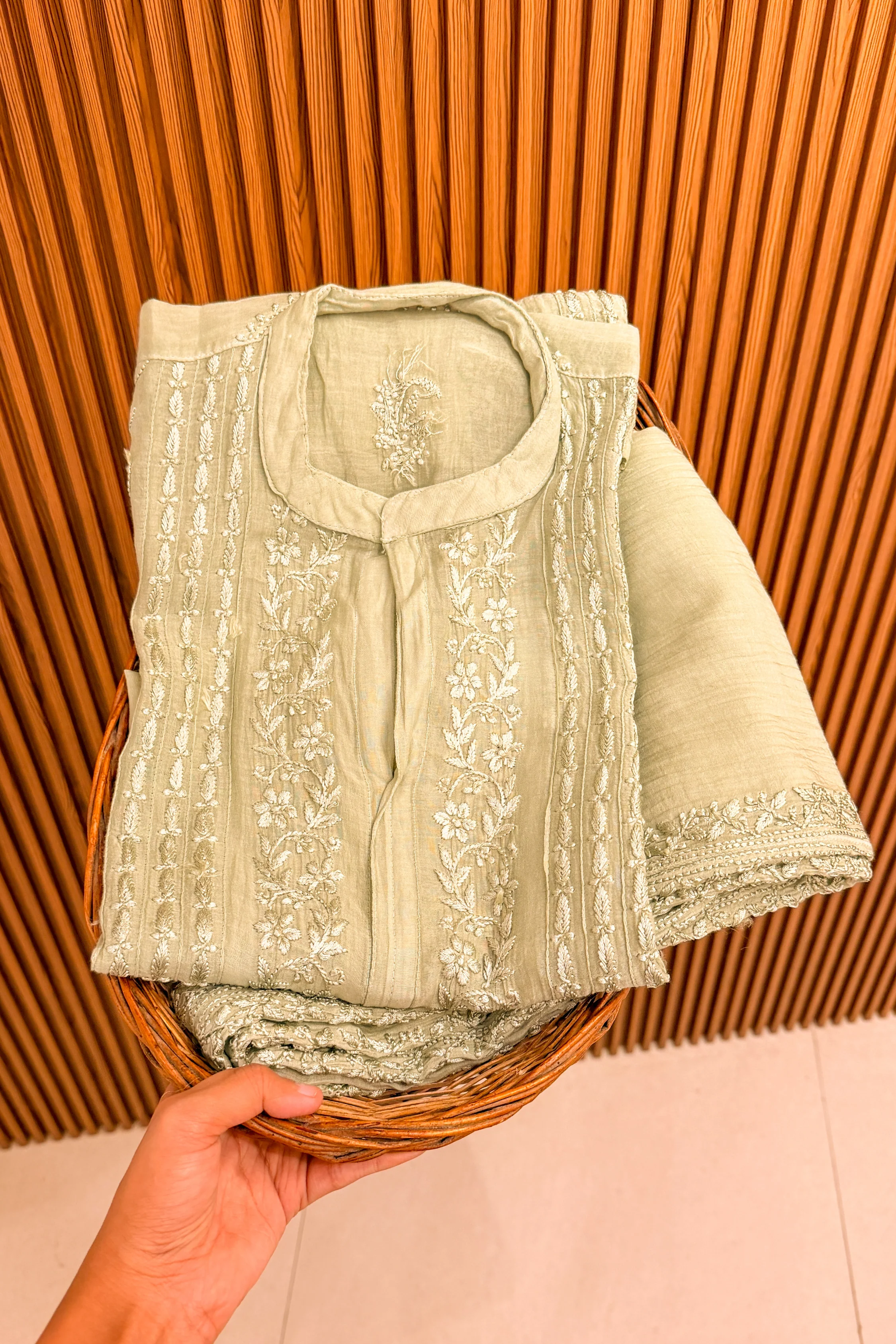 Arsh Handcrafted Pure Mul Chanderi Chikankari Semi Stiched Coord Set - Image 3