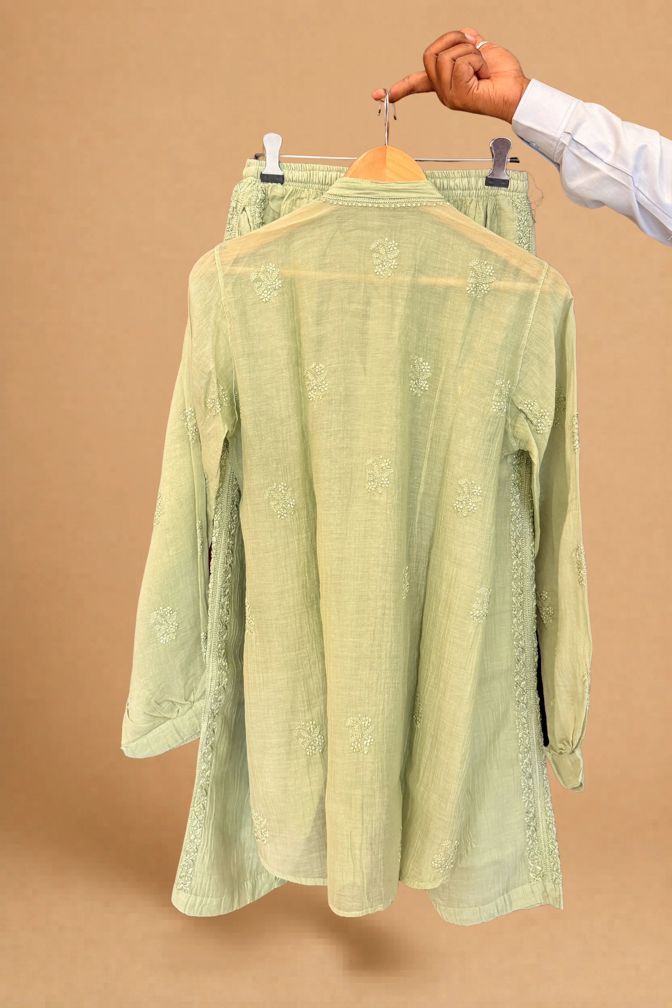 Arsh Handcrafted Pure Mul Chanderi Chikankari Semi Stiched Coord Set - Image 5