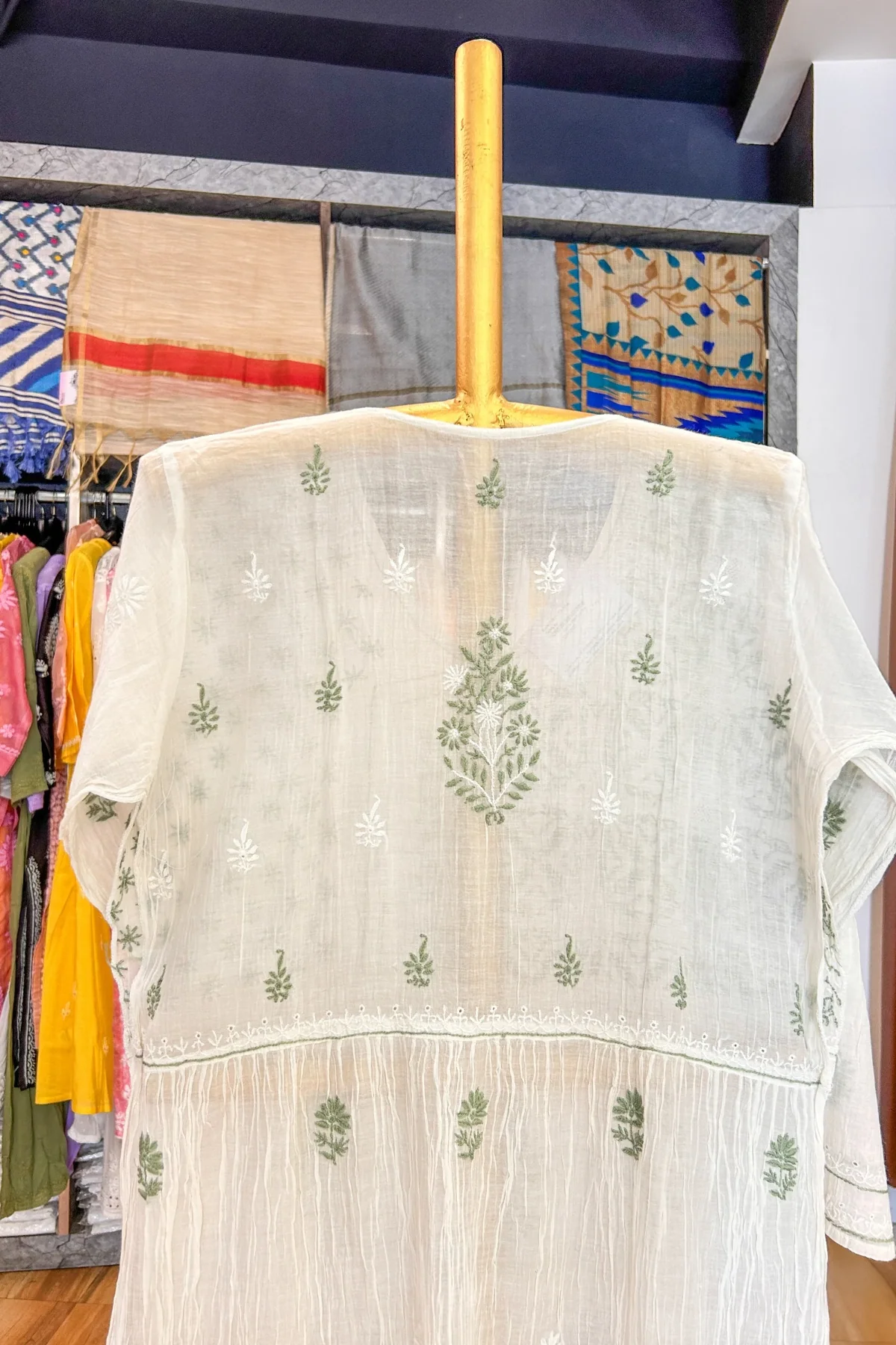 Arsh Handcrafted Pure Mul Chanderi Angarkha Kurti and Dupatta Stitched Set - Image 2