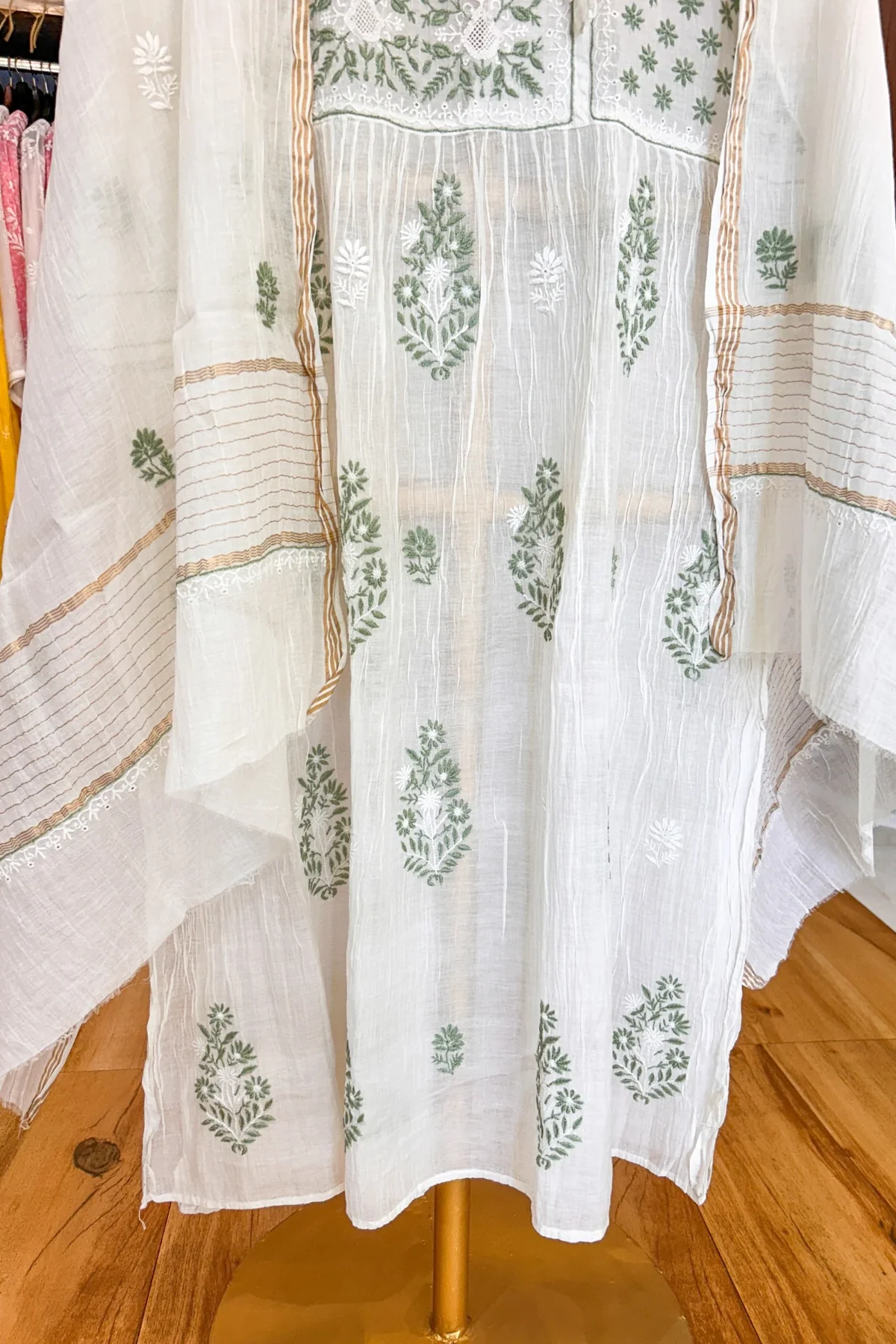 Arsh Handcrafted Pure Mul Chanderi Angarkha Kurti and Dupatta Stitched Set - Image 4