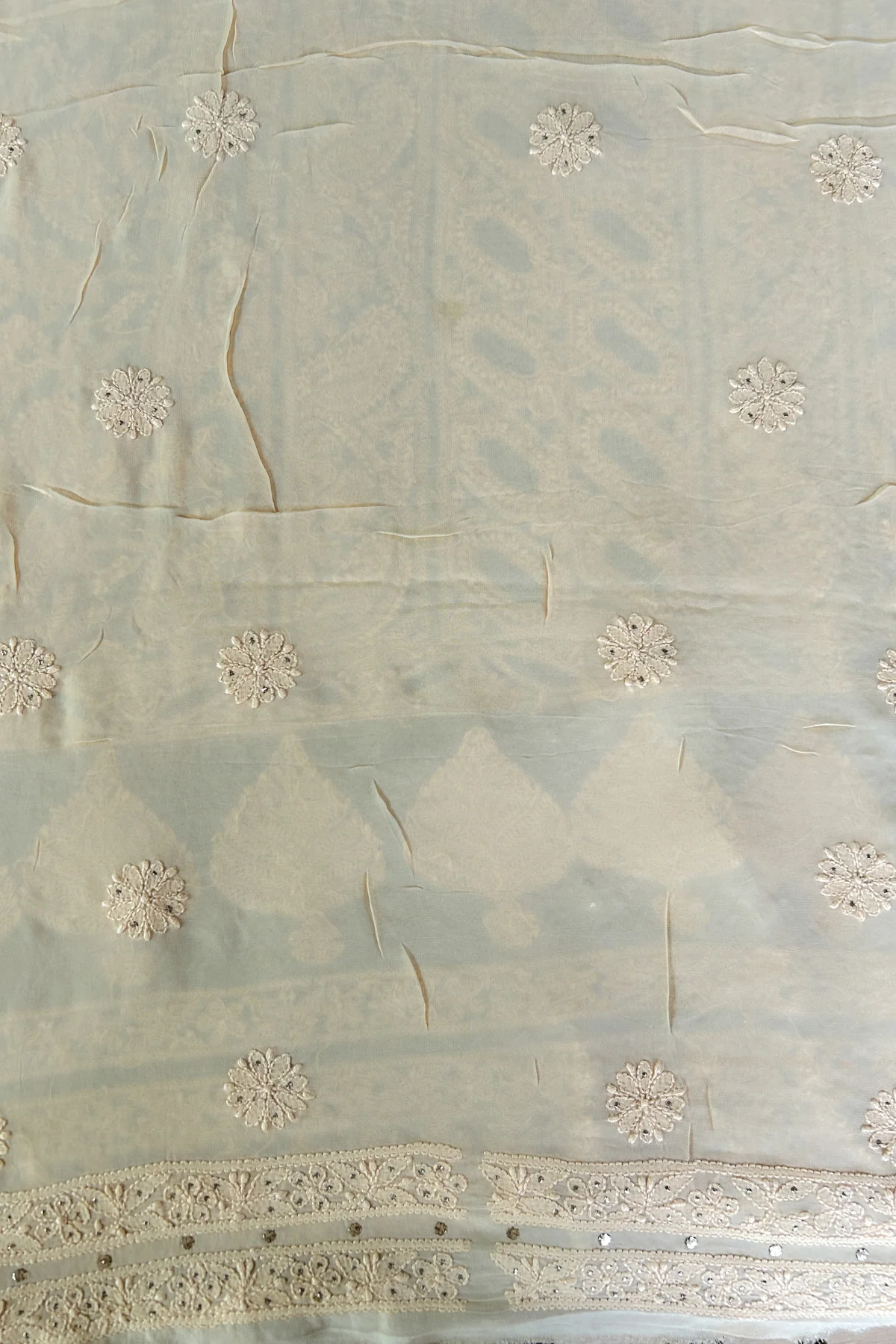 Arsh Handcrafted Pure Viscose Georgette Fawn Unstitched Chikankari Kurti Piece. - Image 2