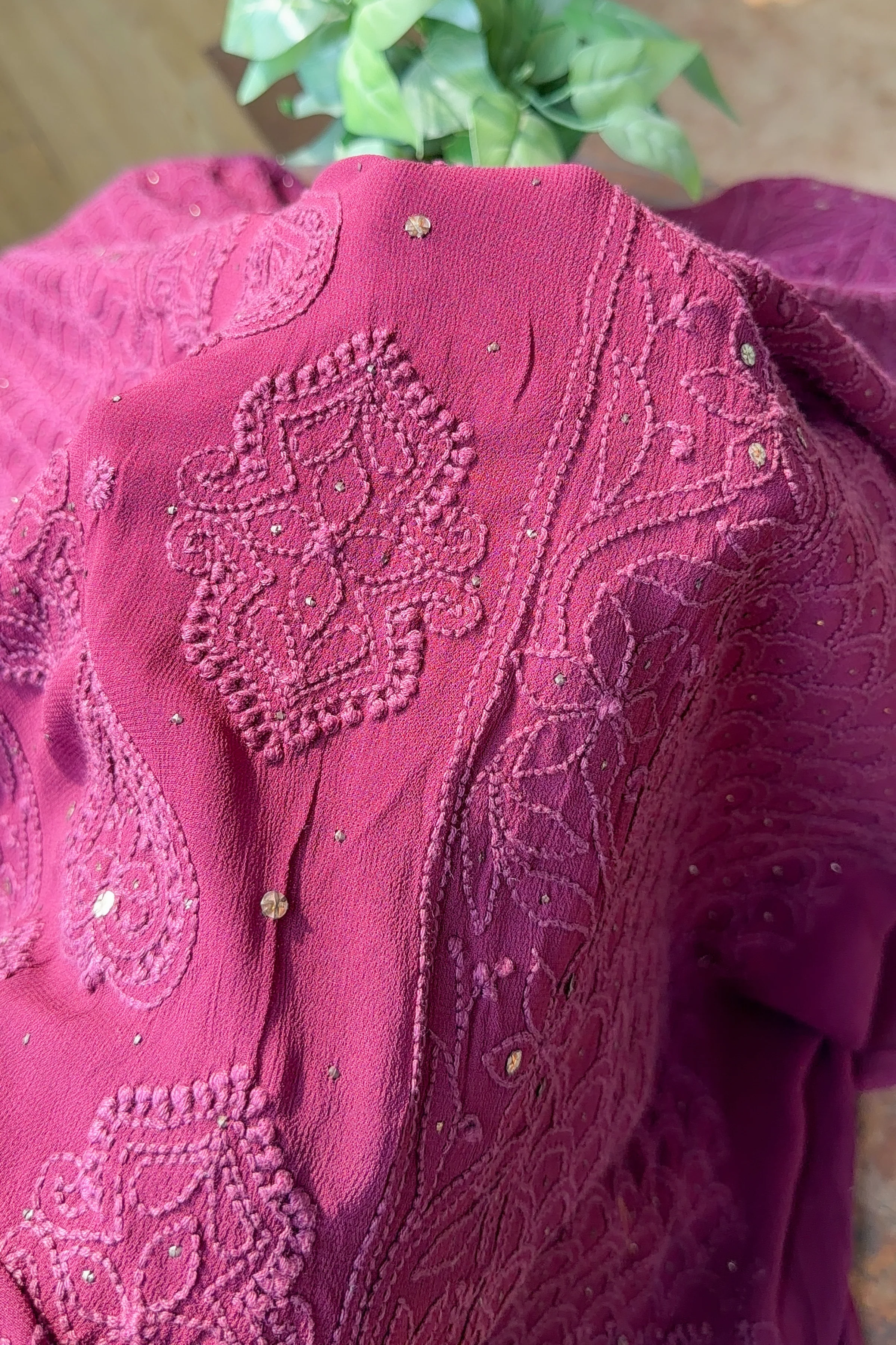 Arsh Handcrafted Pure Viscose Georgette Unstitched Chikankari Kurti Piece - Image 2