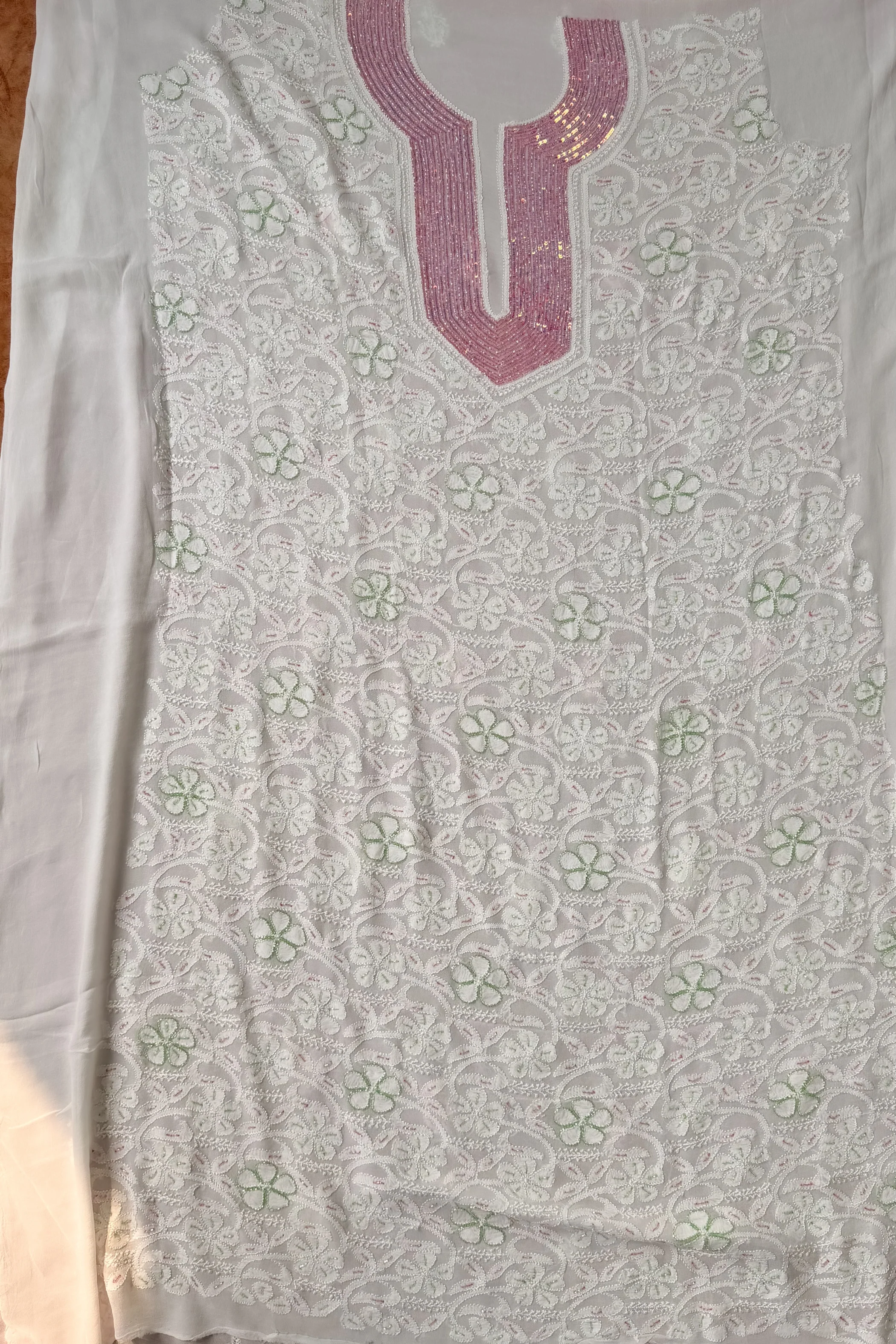 Arsh Handcrafted Pure Viscose Georgette Unstitched Chikankari 3pc Suit Set - Image 6