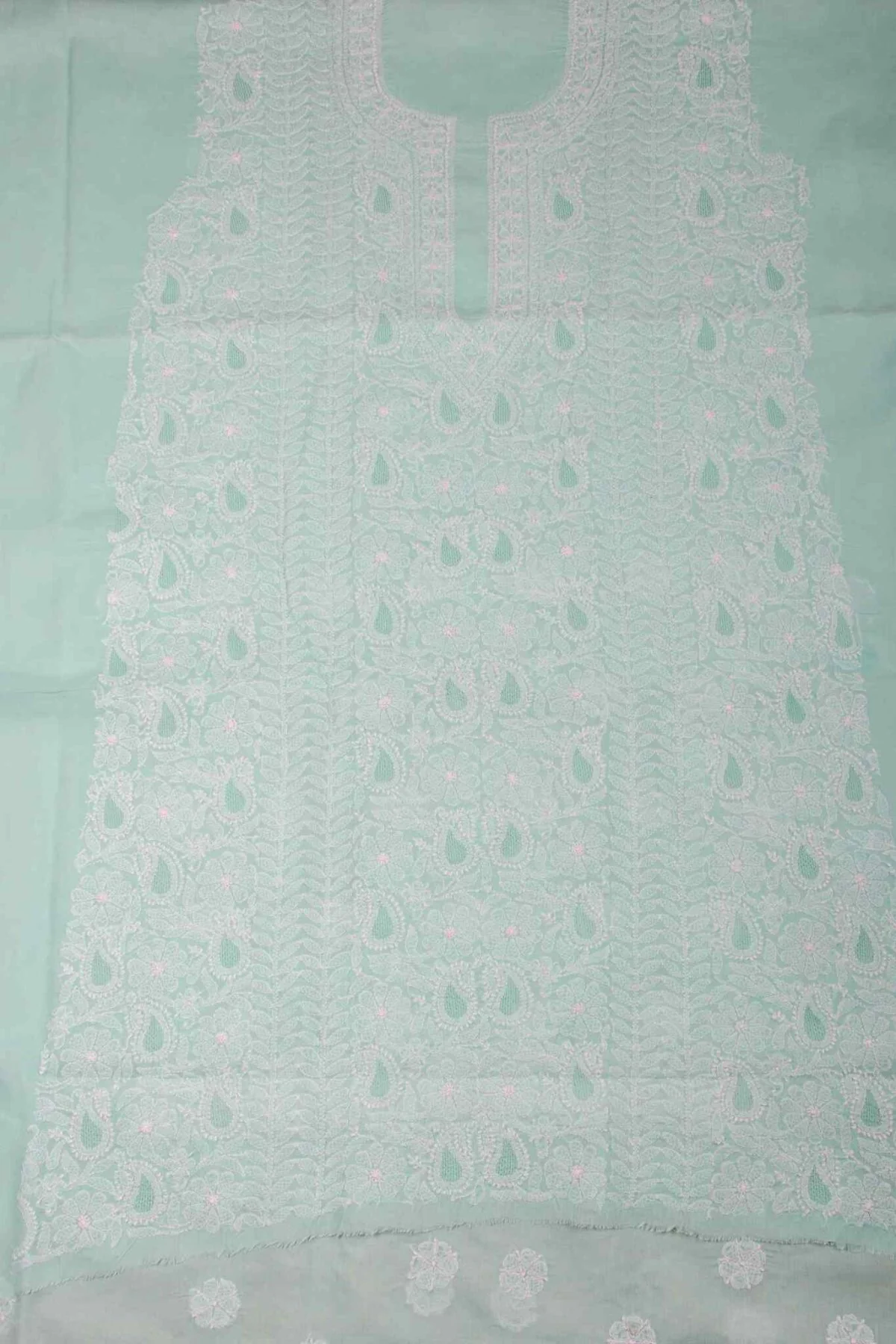 Arsh Handcrafted Sea Green Cotton Unstitched Chikankari Front Jaal 3pc Suit - Image 2